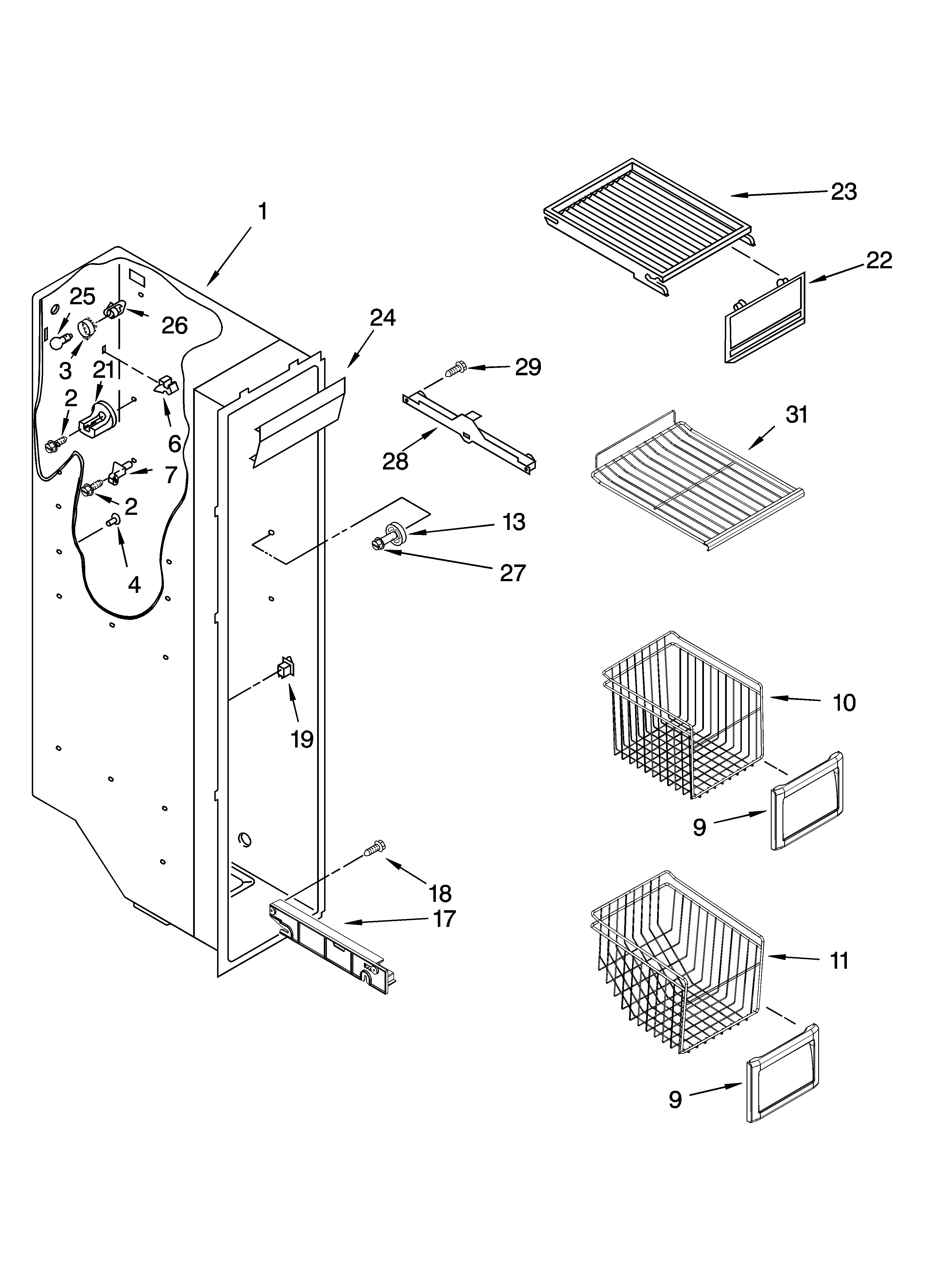 Whirlpool BRS70DBANA00 freezer liner parts diagram