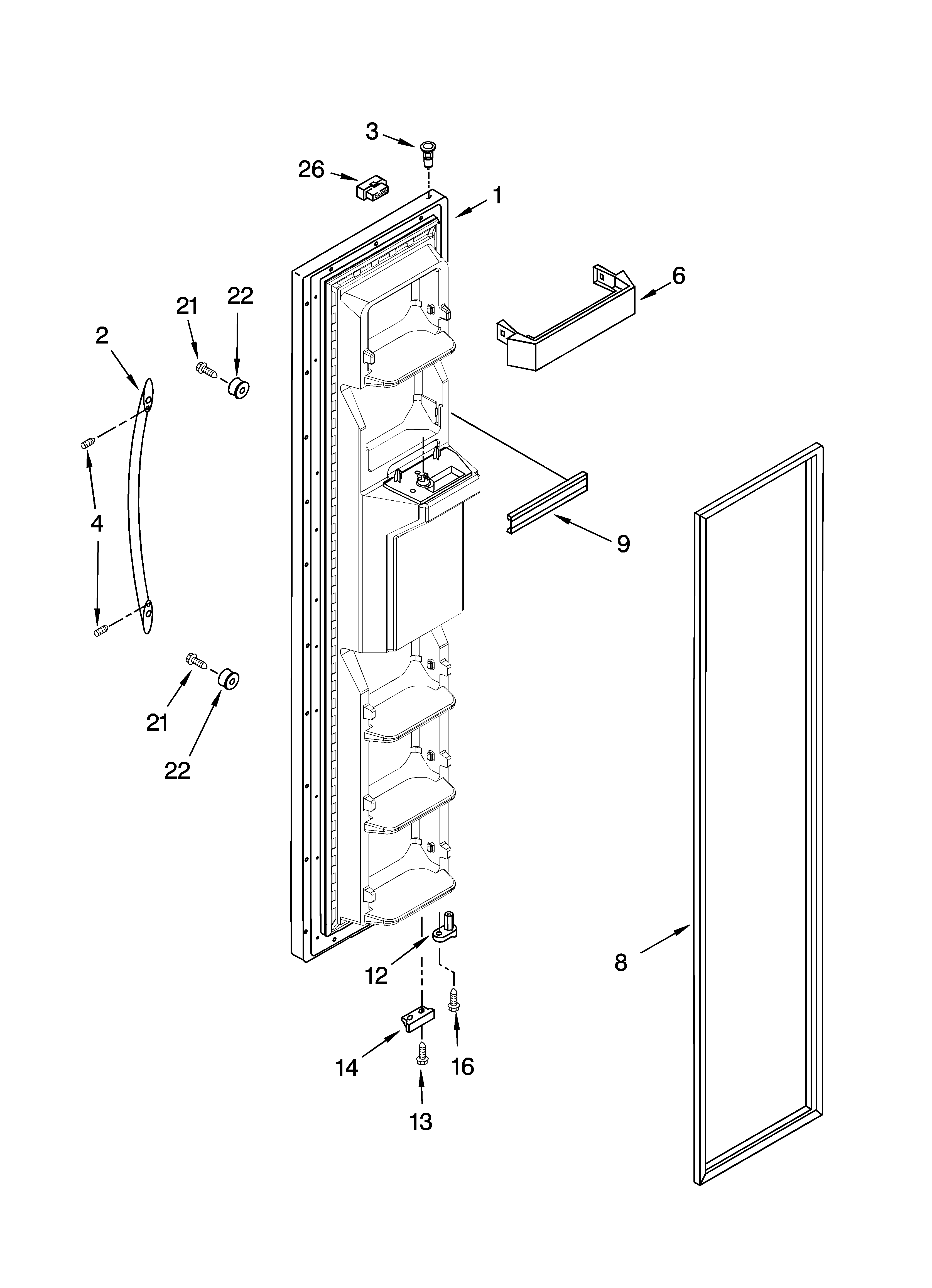 Whirlpool BRS70DBANA00 freezer door parts diagram
