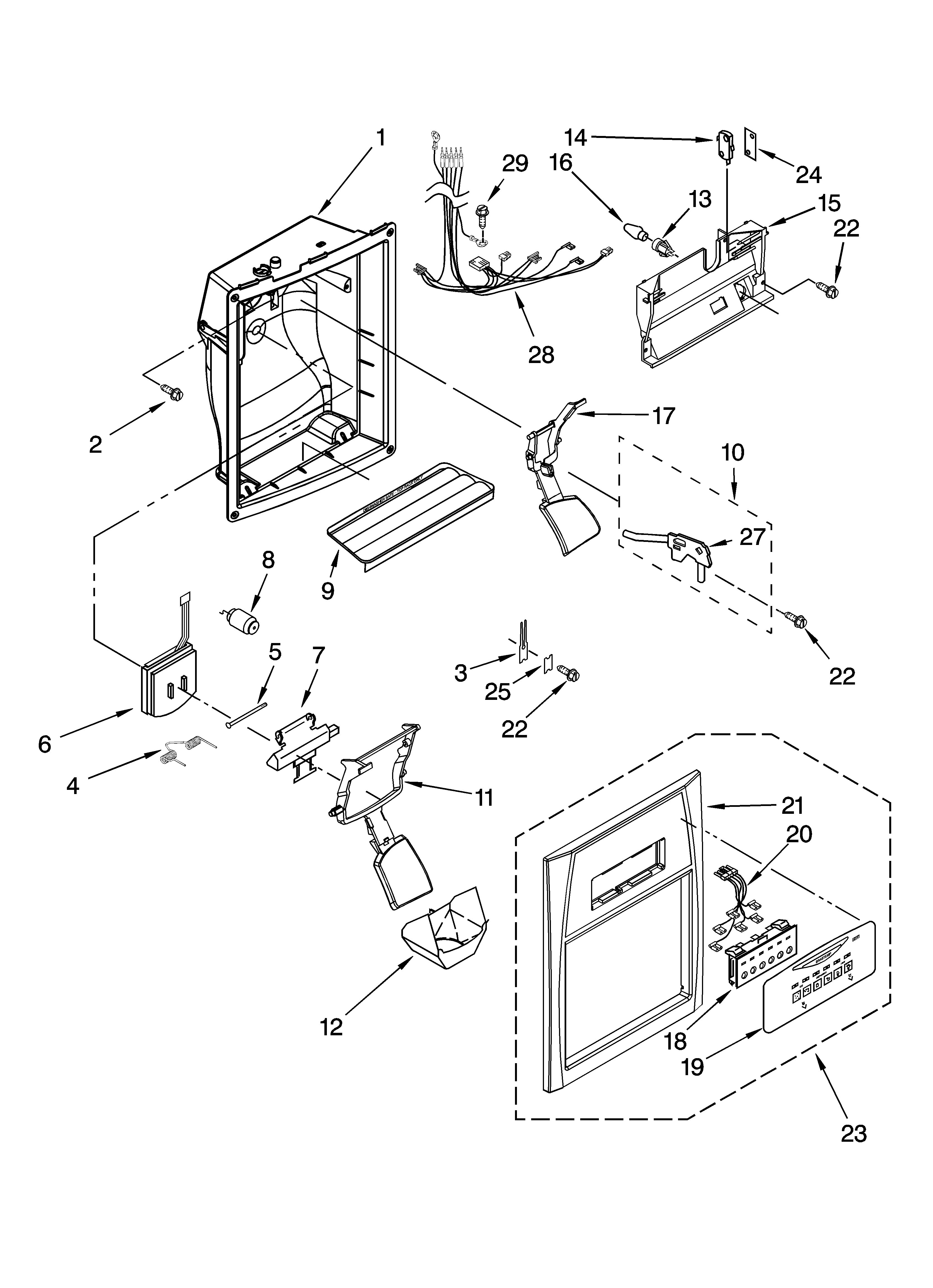 Whirlpool BRS70DBANA00 dispenser front parts diagram