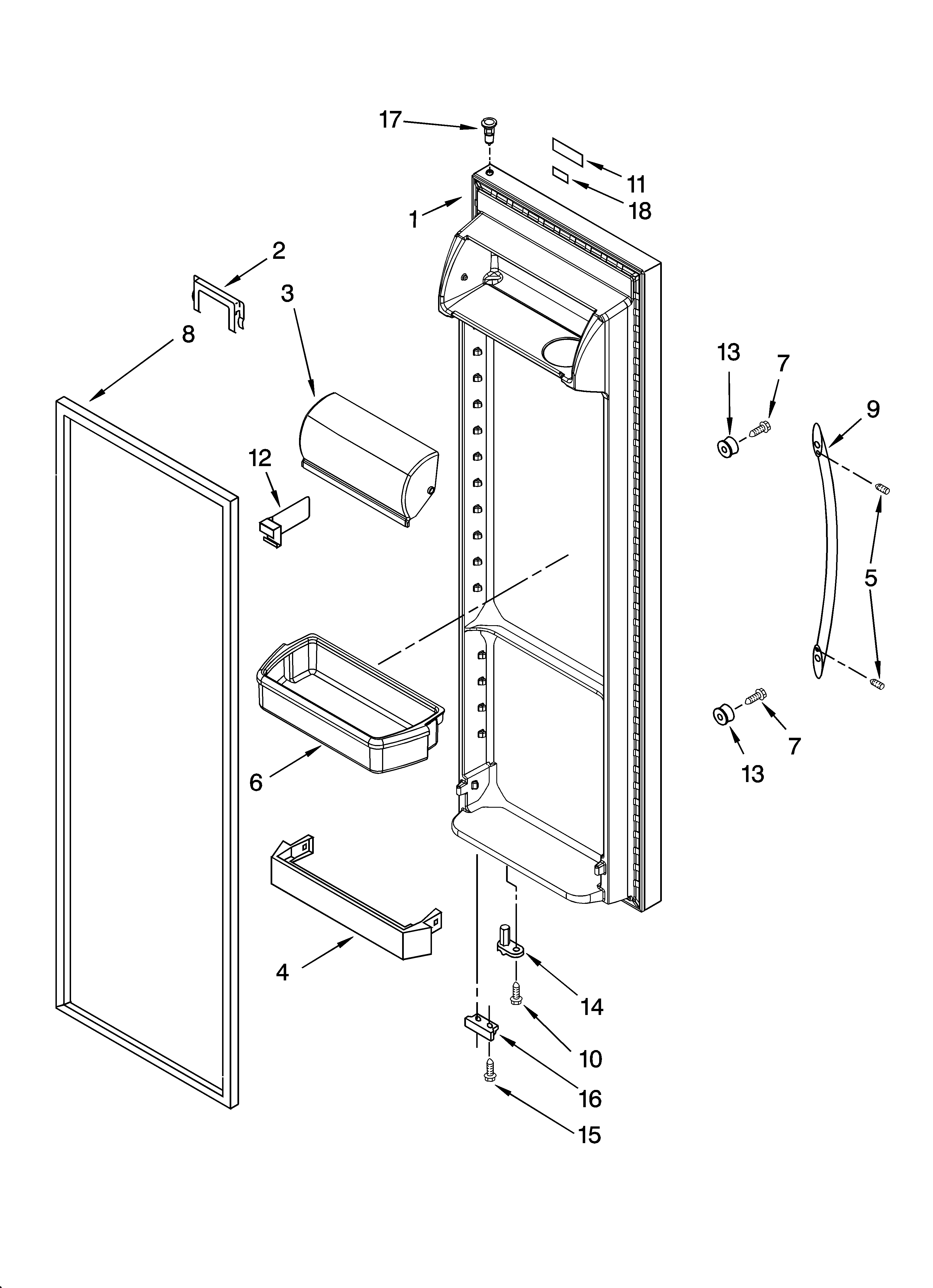 Whirlpool BRS70DRANA00 refrigerator door parts diagram