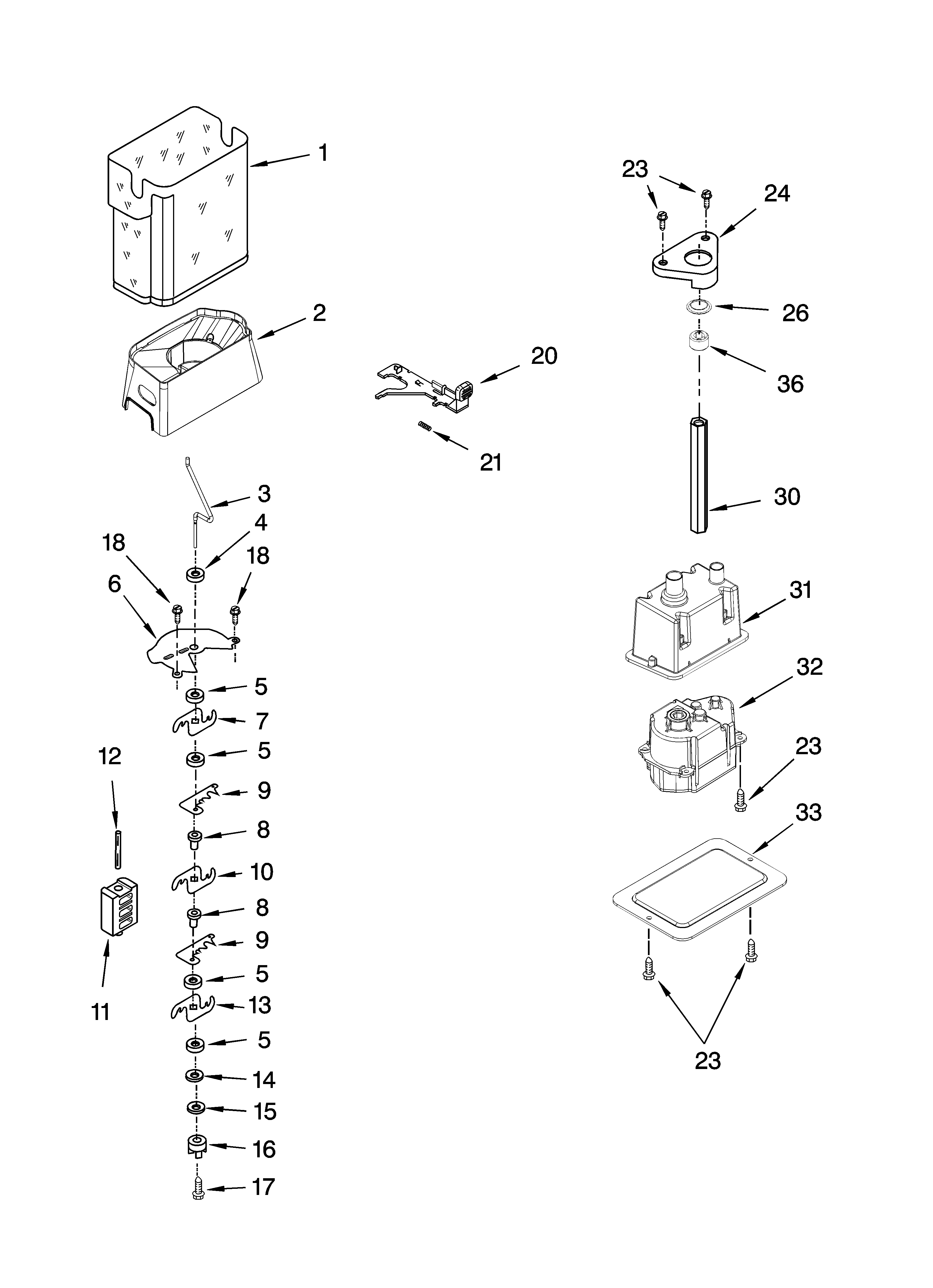 Whirlpool ED2FHAXSB03 motor and ice container parts diagram