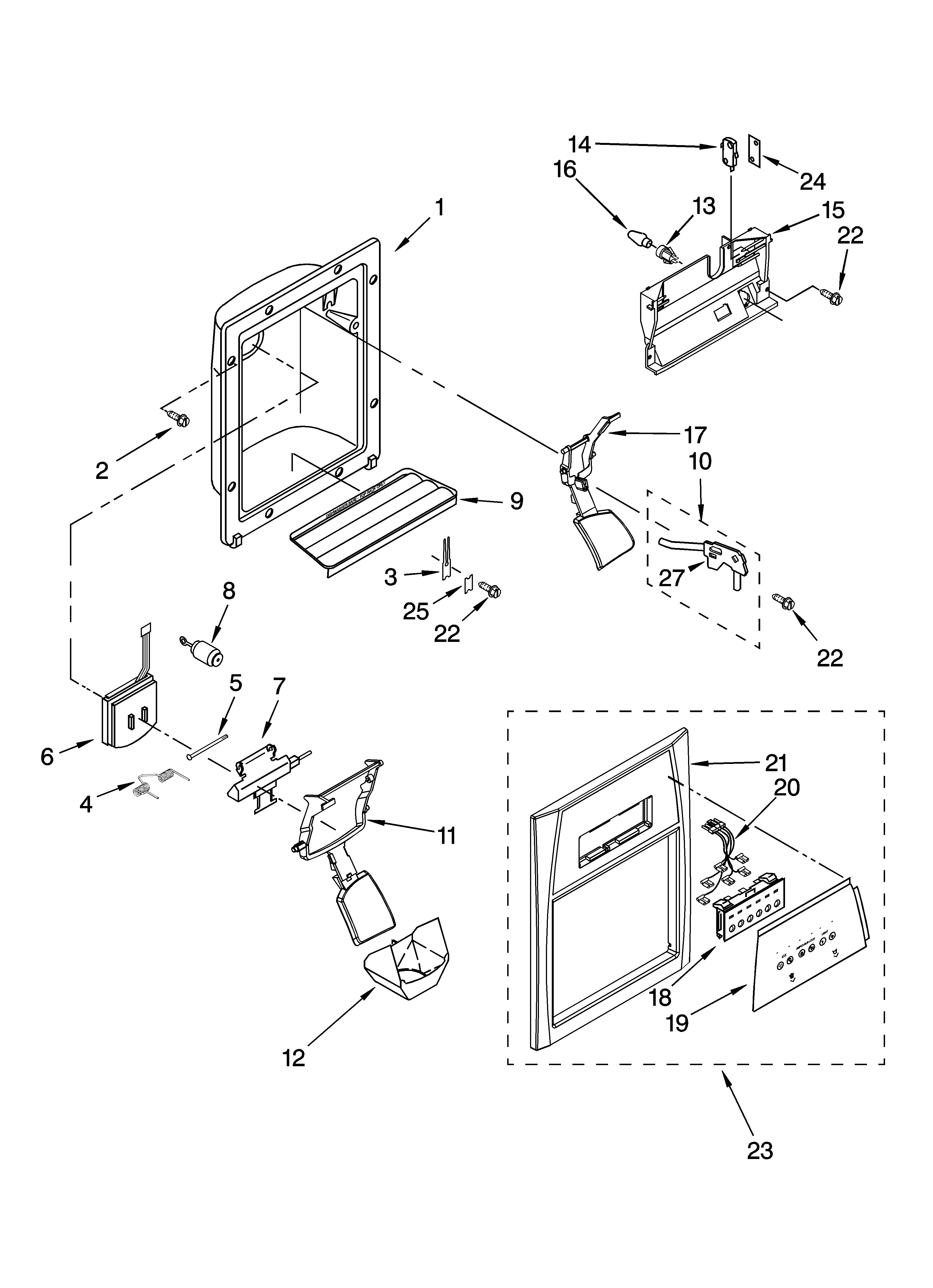 Whirlpool ED2FHEXSQ02 dispenser front parts diagram