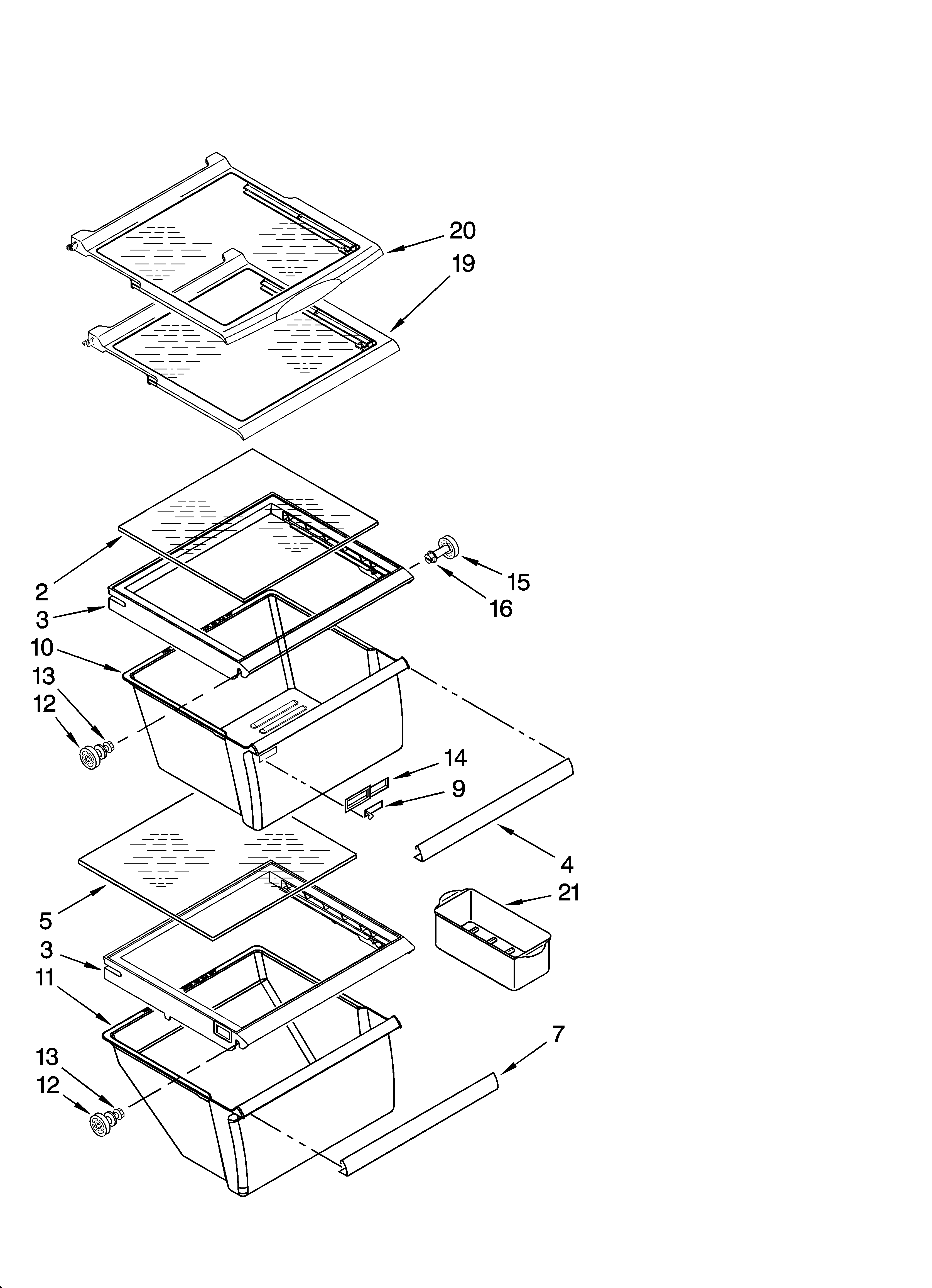 Whirlpool ED5VHEXTQ00 refrigerator shelf parts diagram