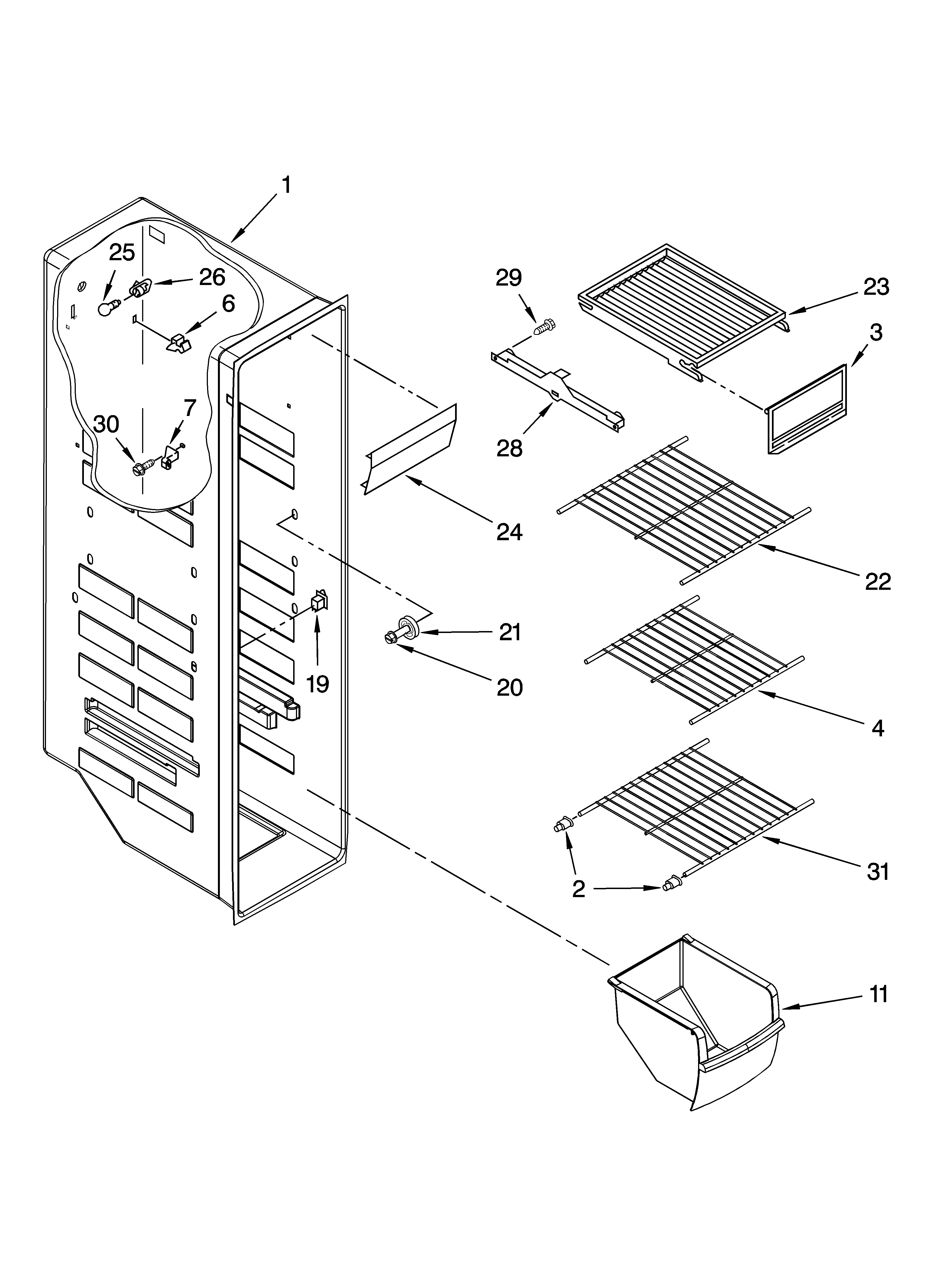 Whirlpool ED5VHEXTQ00 freezer liner parts diagram