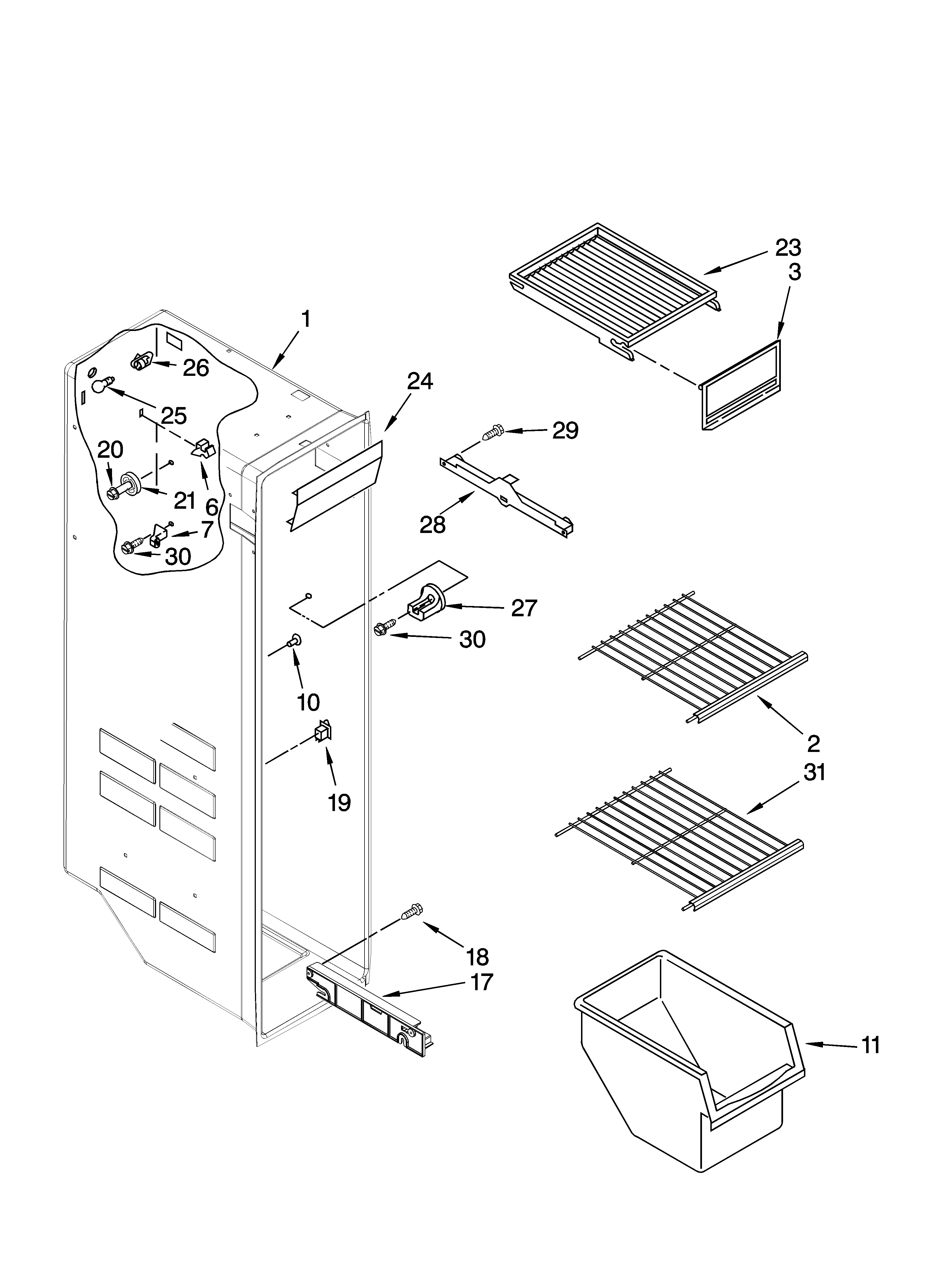 Whirlpool ED5VHGXMB15 freezer liner parts diagram