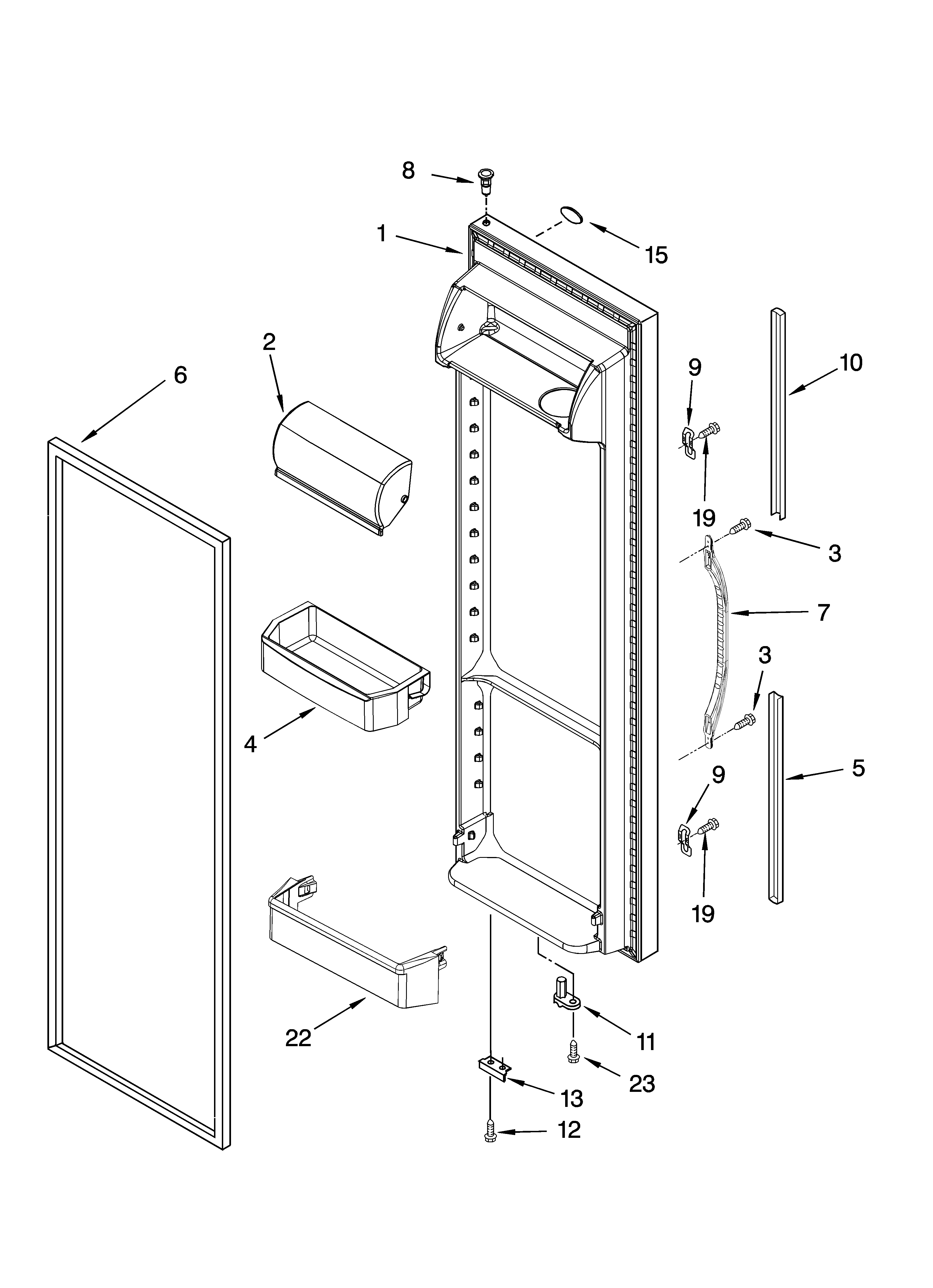 Whirlpool ED5VHGXMB15 refrigerator door parts diagram