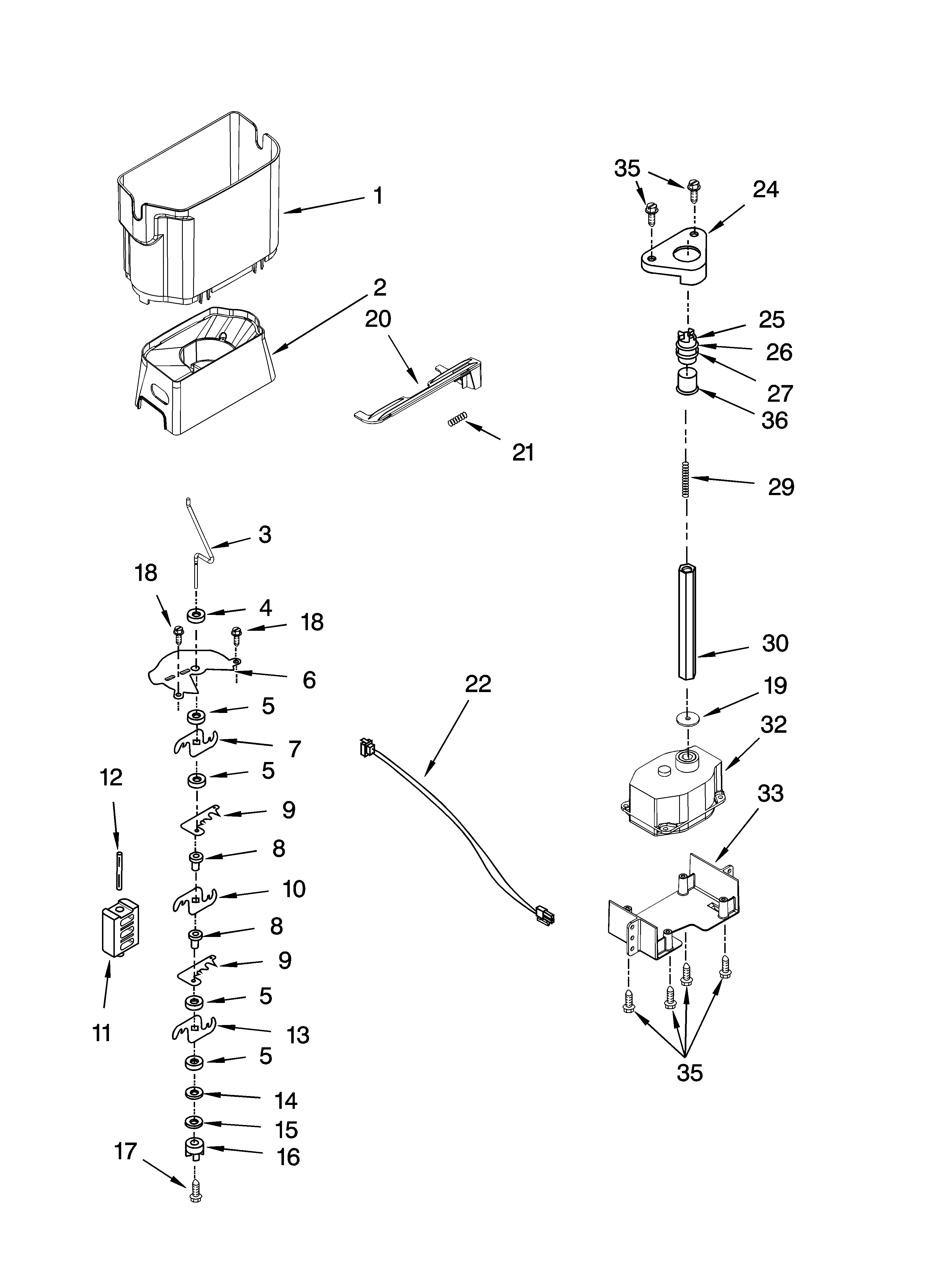 Whirlpool GC5NHAXSQ01 motor and ice container parts diagram