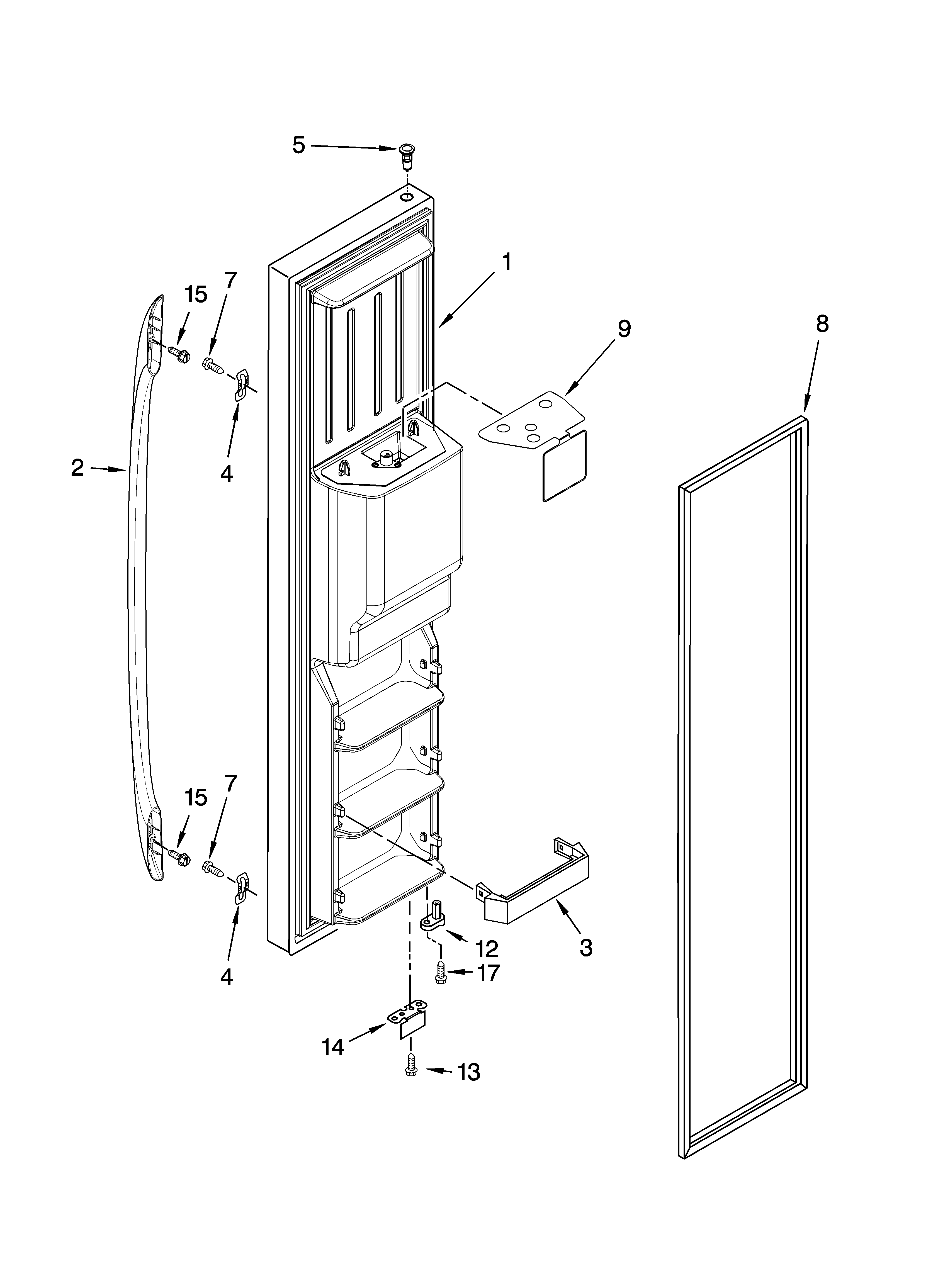 Whirlpool GD5NHAXSY00 freezer door parts diagram
