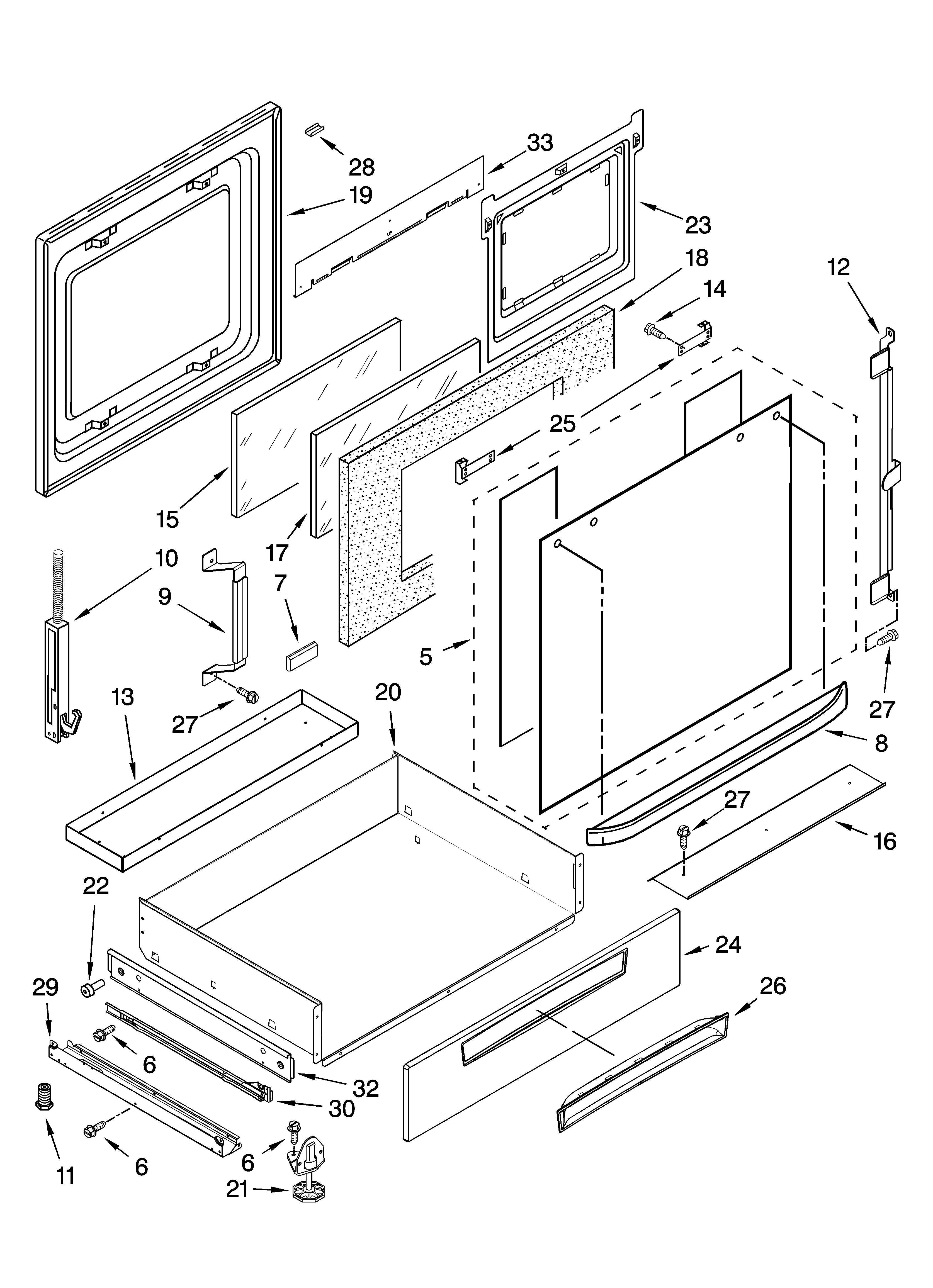 Whirlpool GY398LXPB02 door and drawer parts diagram