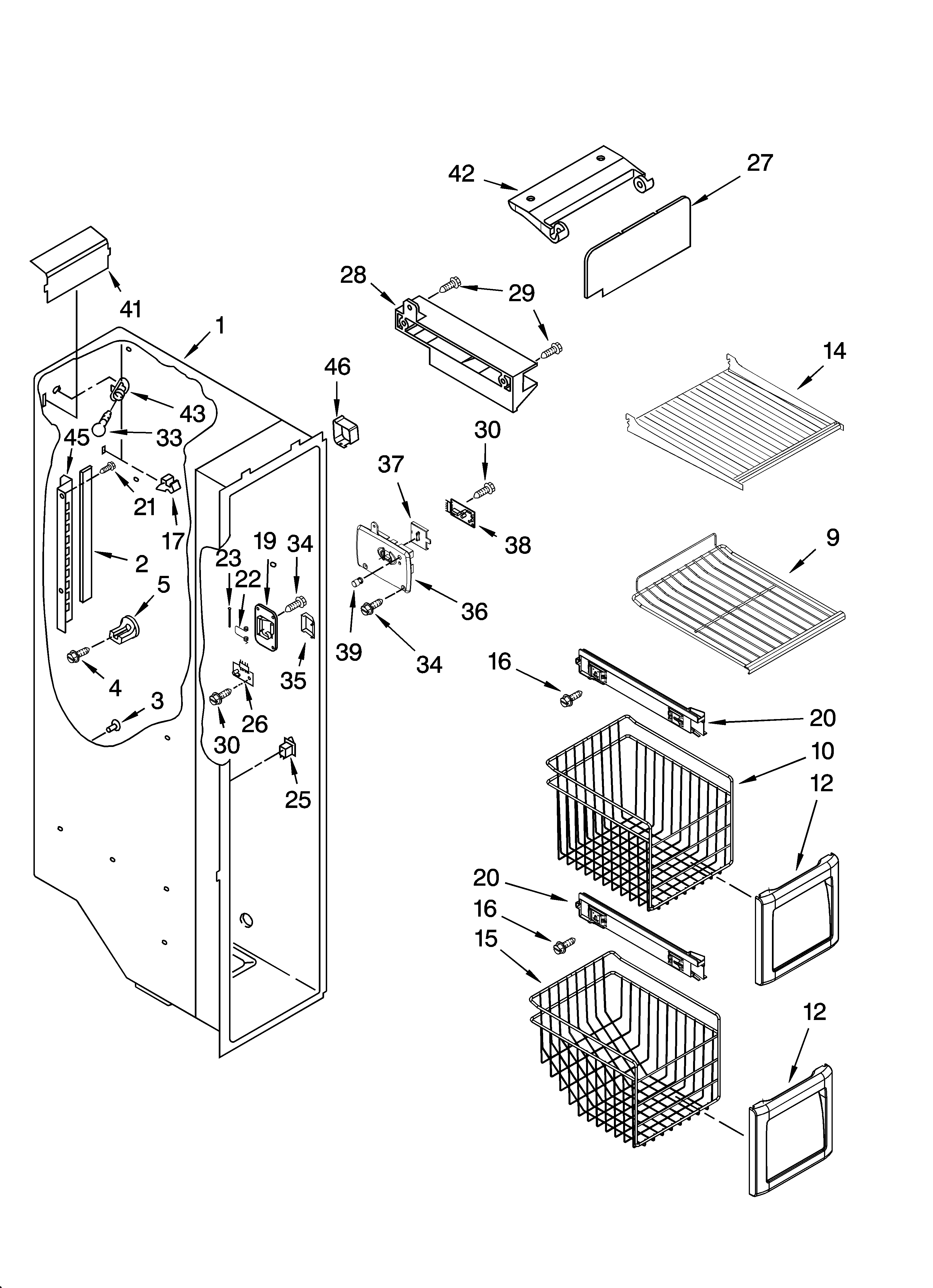 KitchenAid KSRA22CNWH02 freezer liner parts diagram