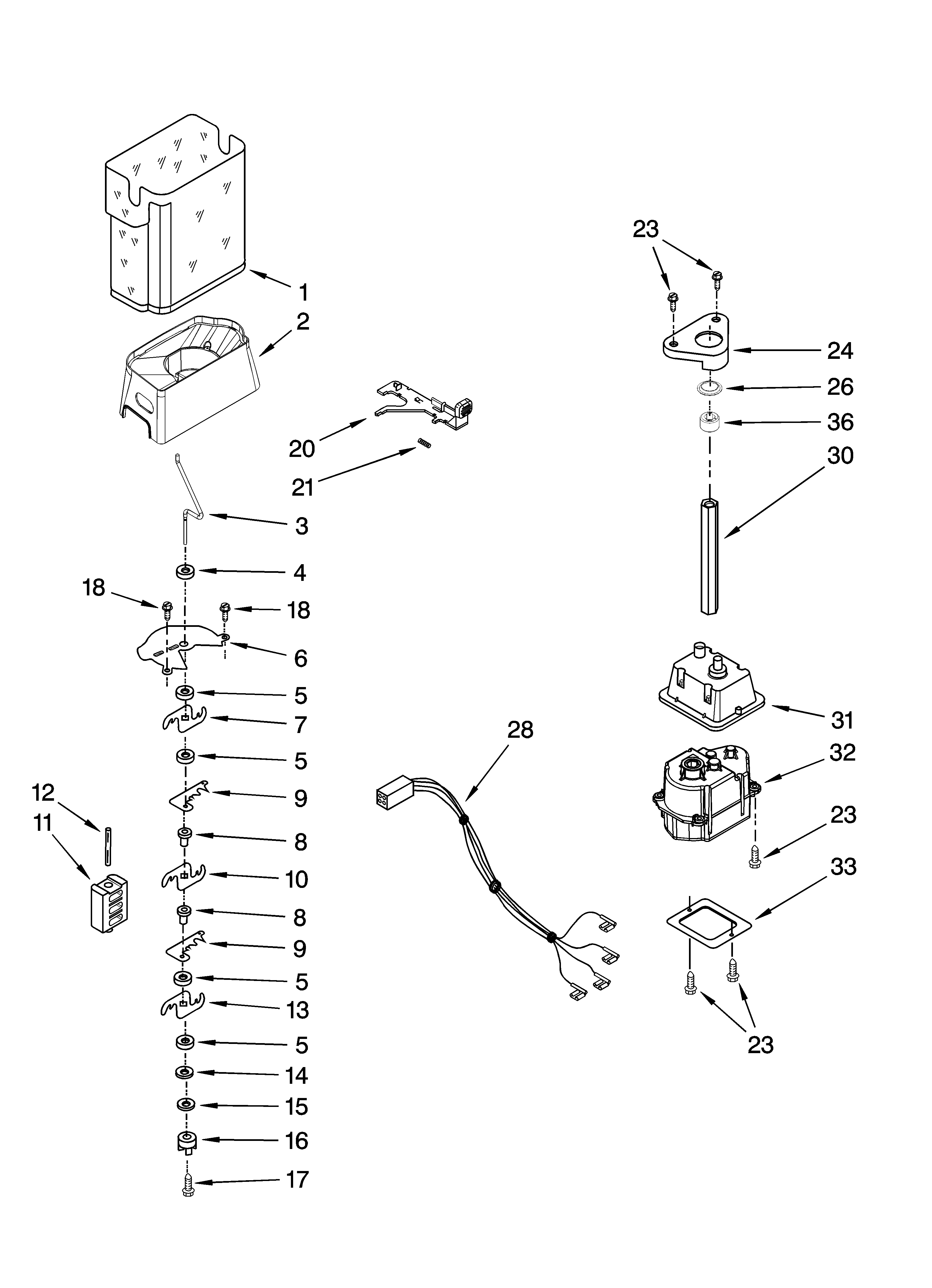 KitchenAid KSRA22CNWH02 motor and ice container parts diagram