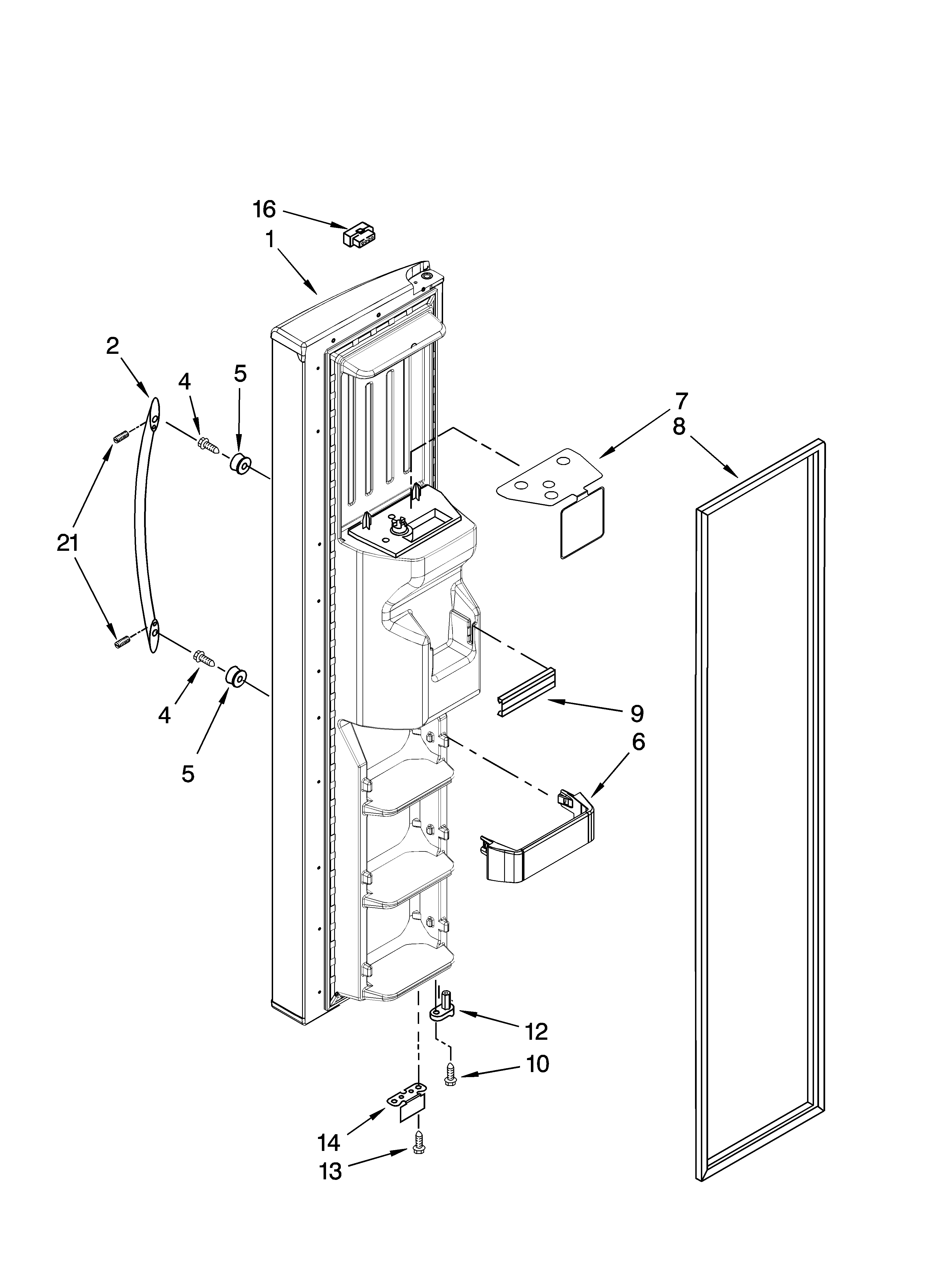 KitchenAid KSRA22CNWH02 freezer door parts diagram