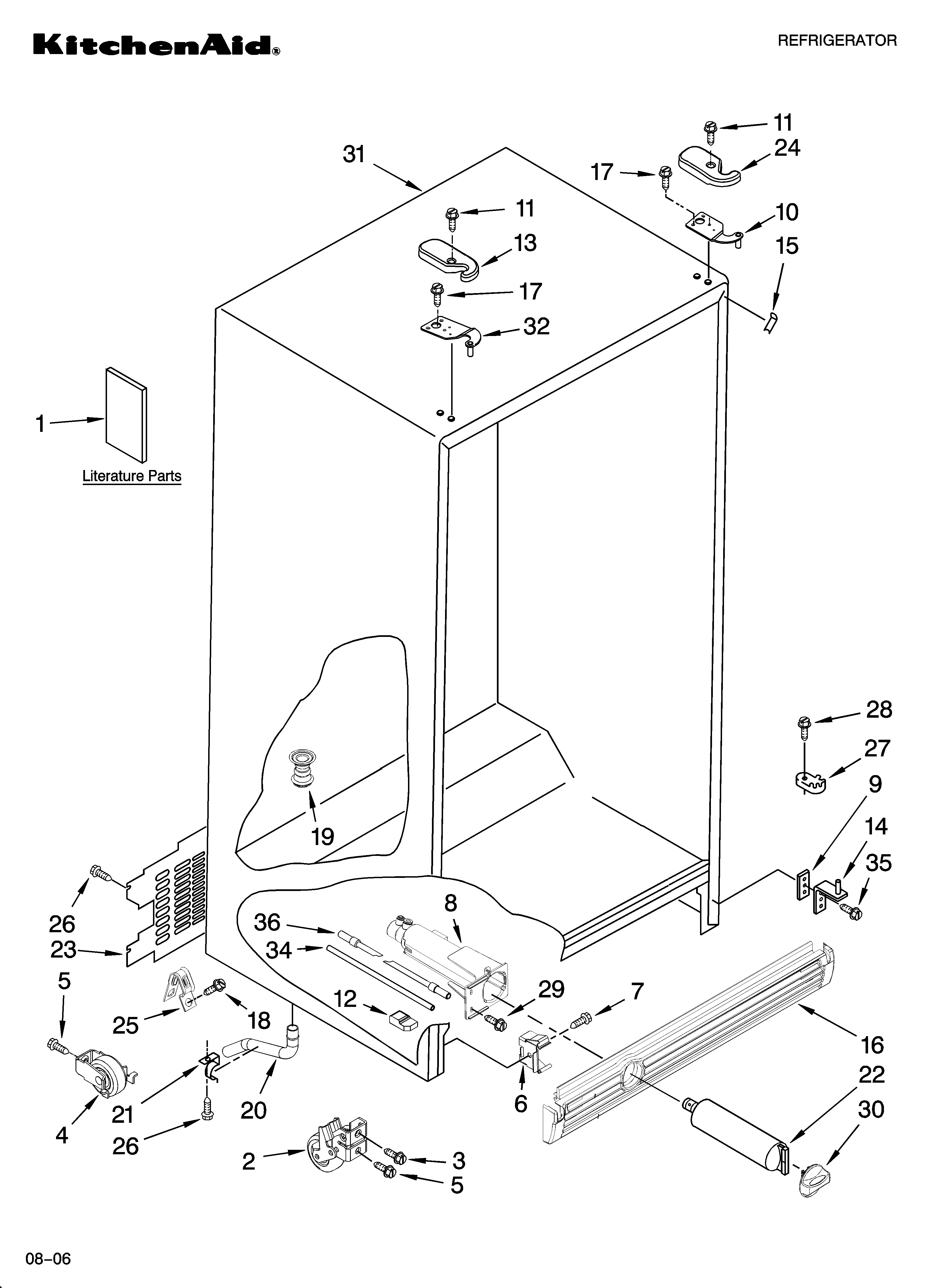 KitchenAid KSRG22FKBT18 cabinet parts diagram