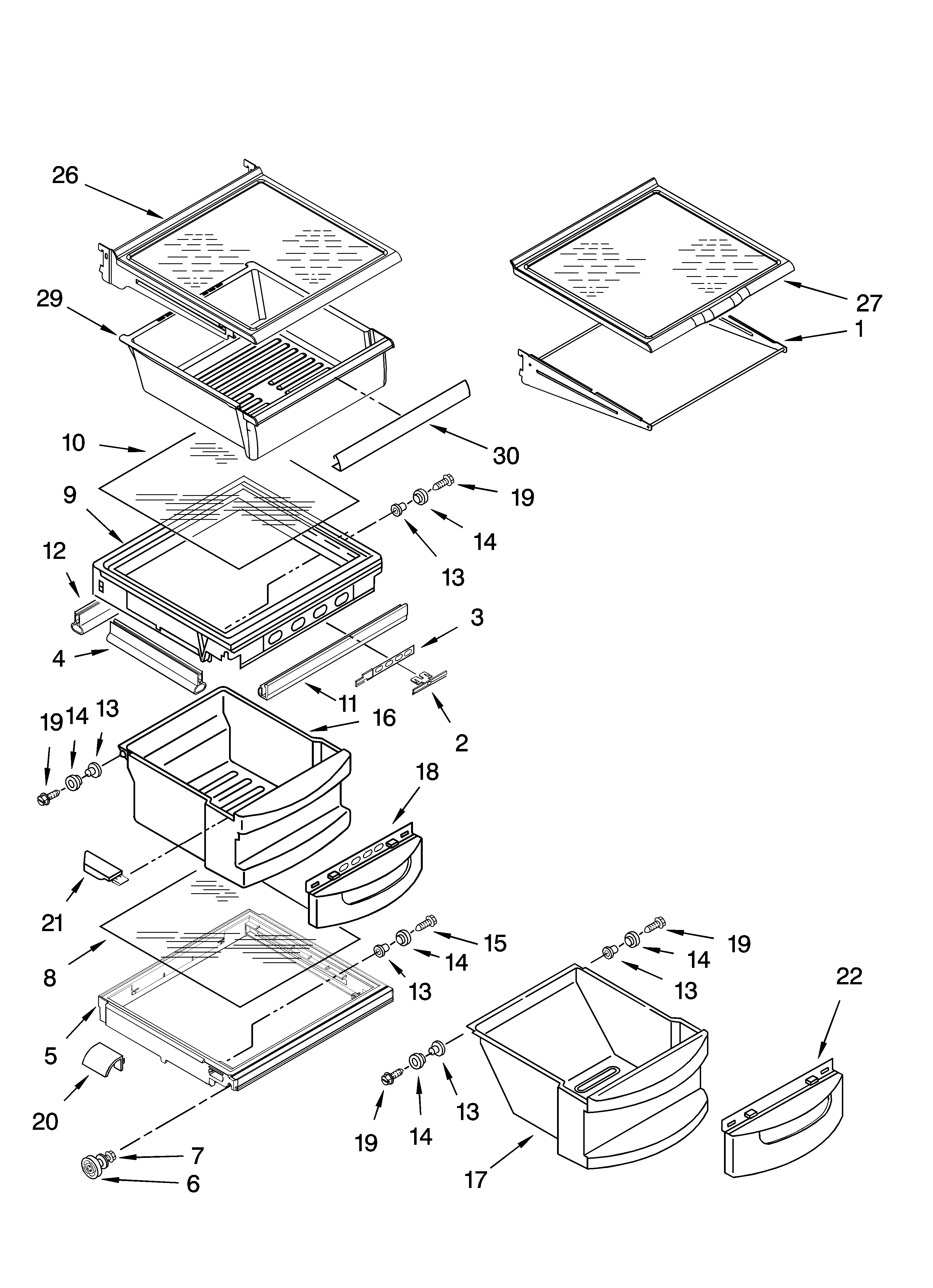 KitchenAid KSRG22FKSS18 refrigerator shelf parts diagram