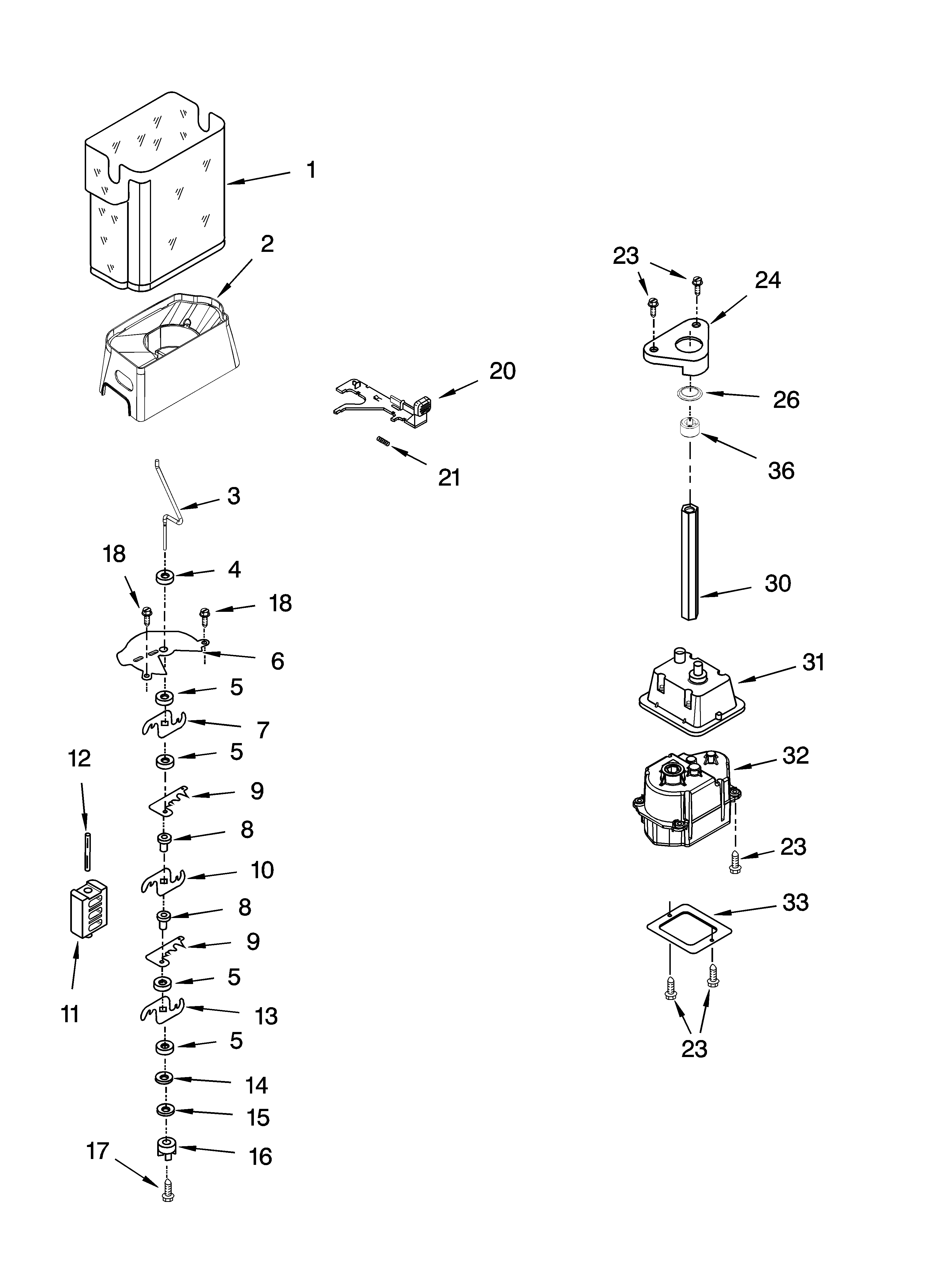 KitchenAid KSRG22FKSS18 motor and ice container parts diagram