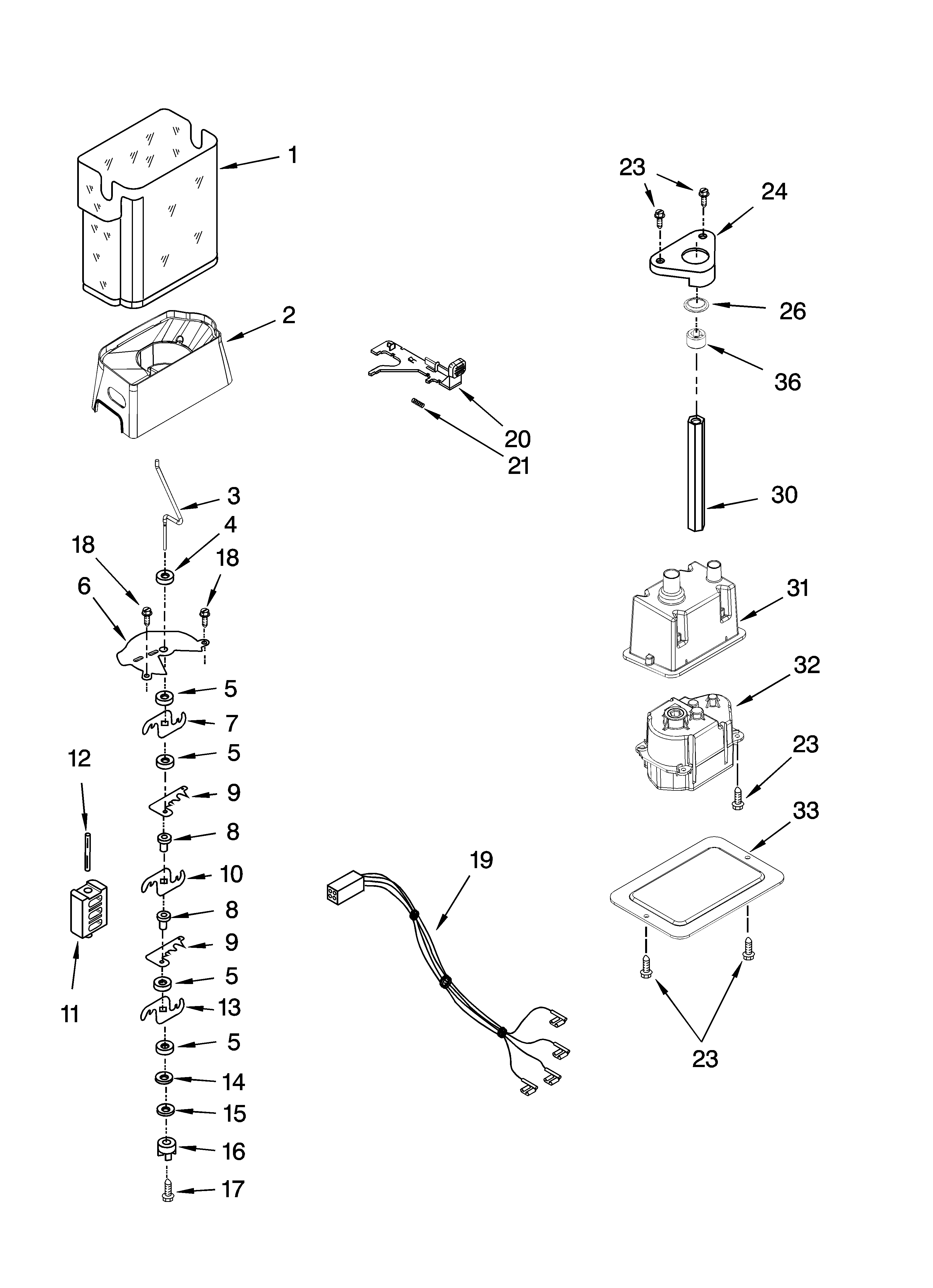 KitchenAid KSRP22FSSS01 motor and ice container parts diagram