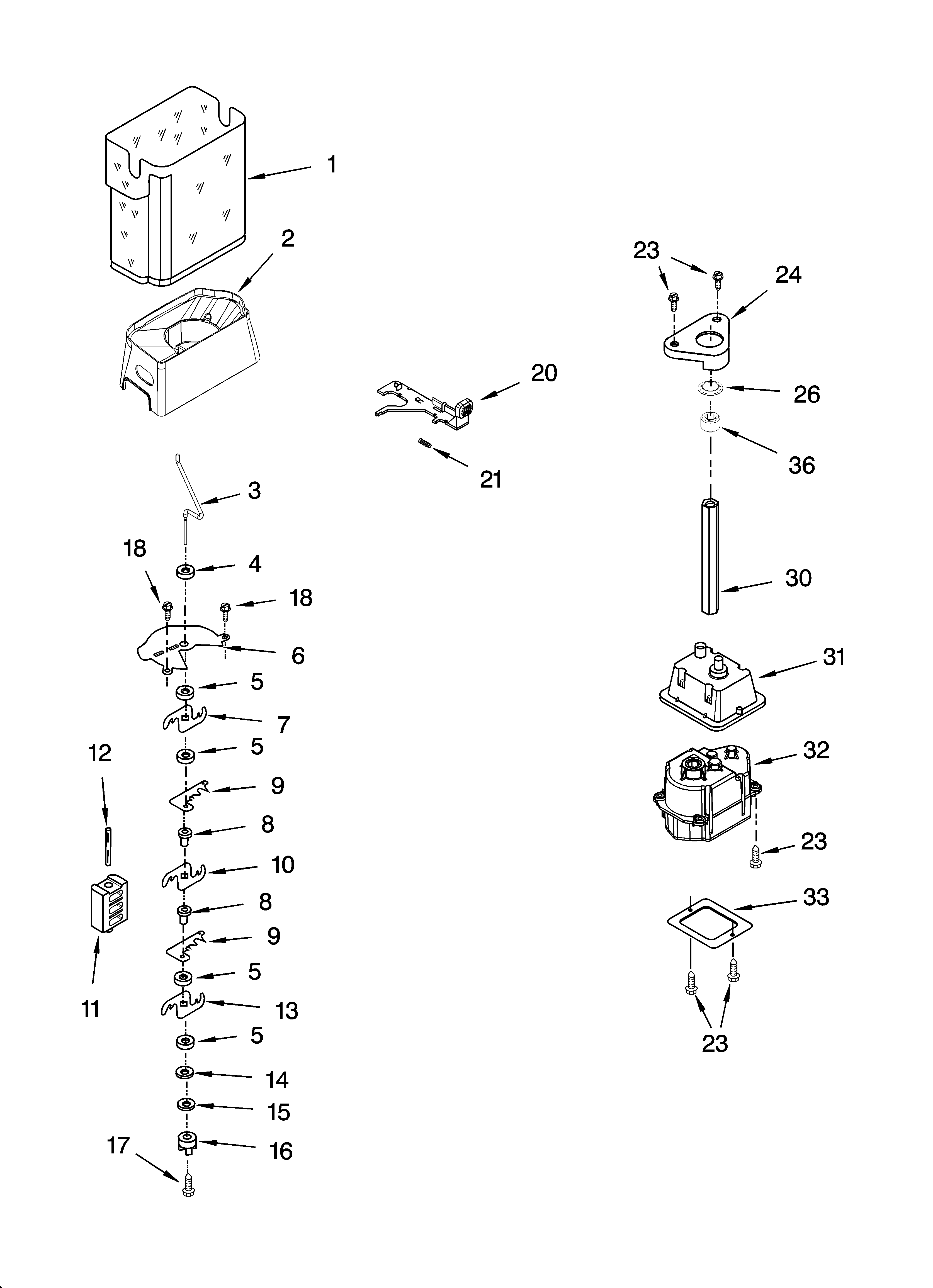 KitchenAid KSRX22FSWH01 motor and ice container parts diagram