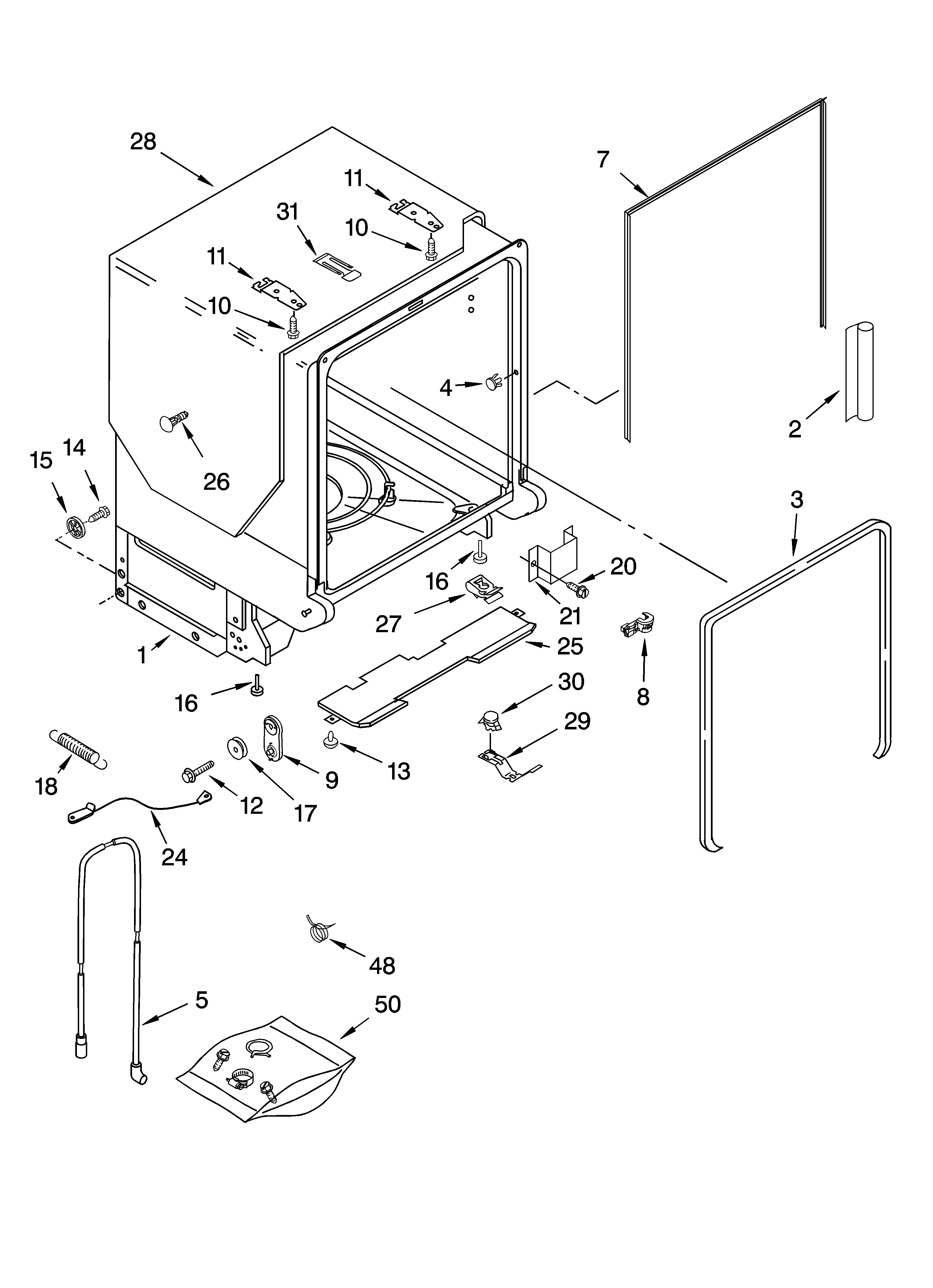 KitchenAid KUDP02FSPA1 tub and frame parts diagram