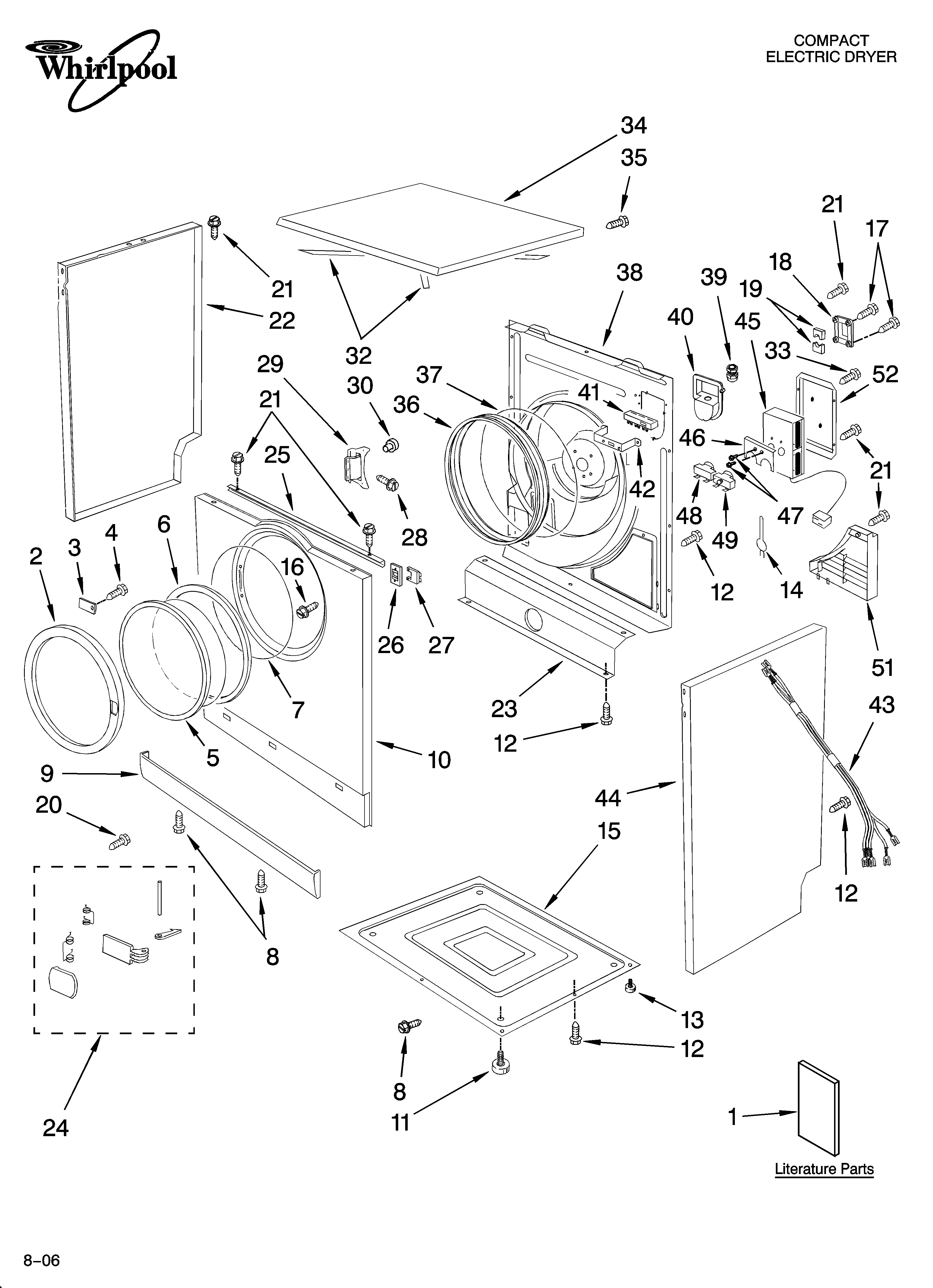 Whirlpool LEW0050PQ2 cabinet and door parts diagram