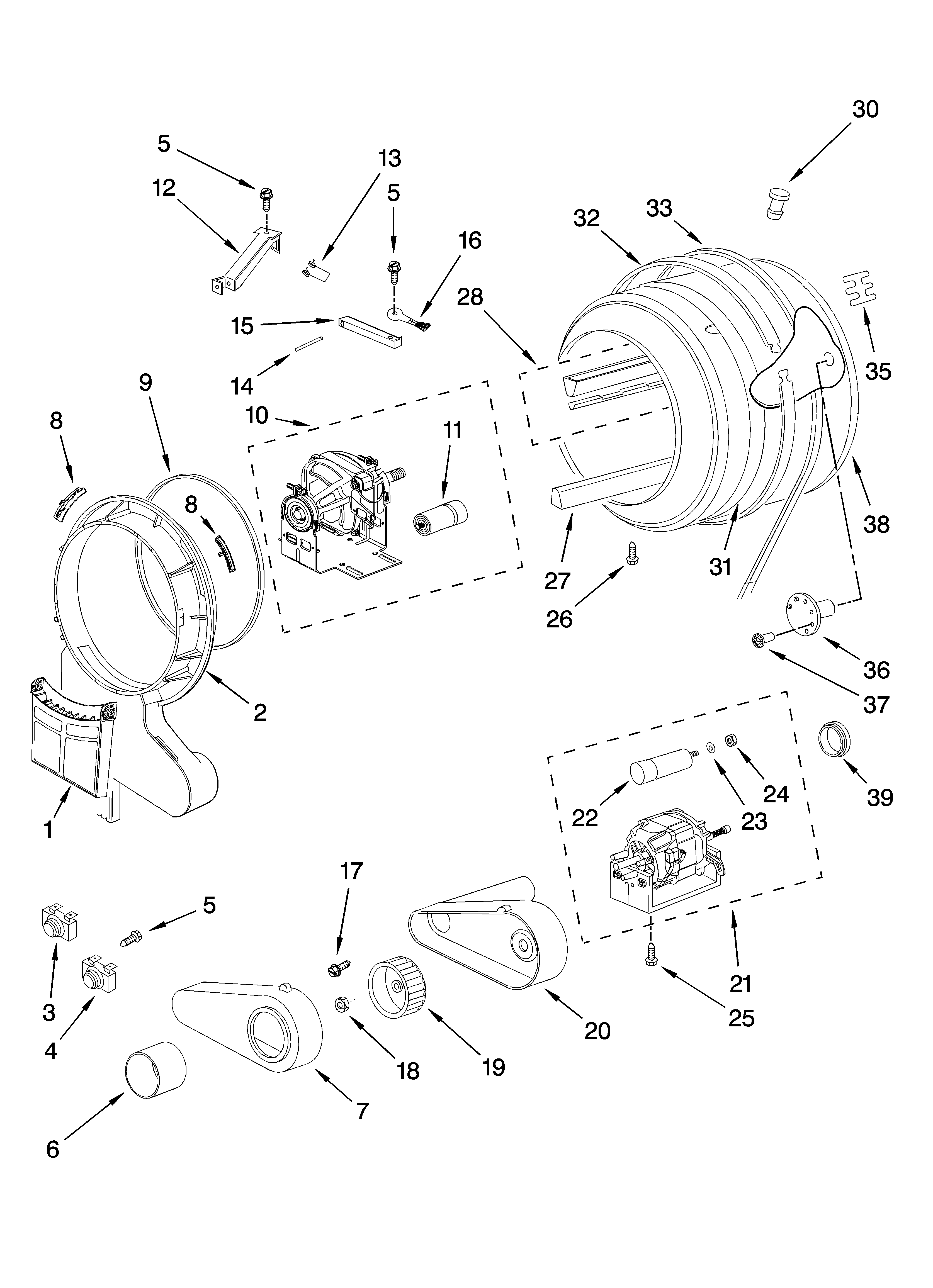 Whirlpool LEW0050PQ2 drum and motor parts, optional parts (not included) diagram