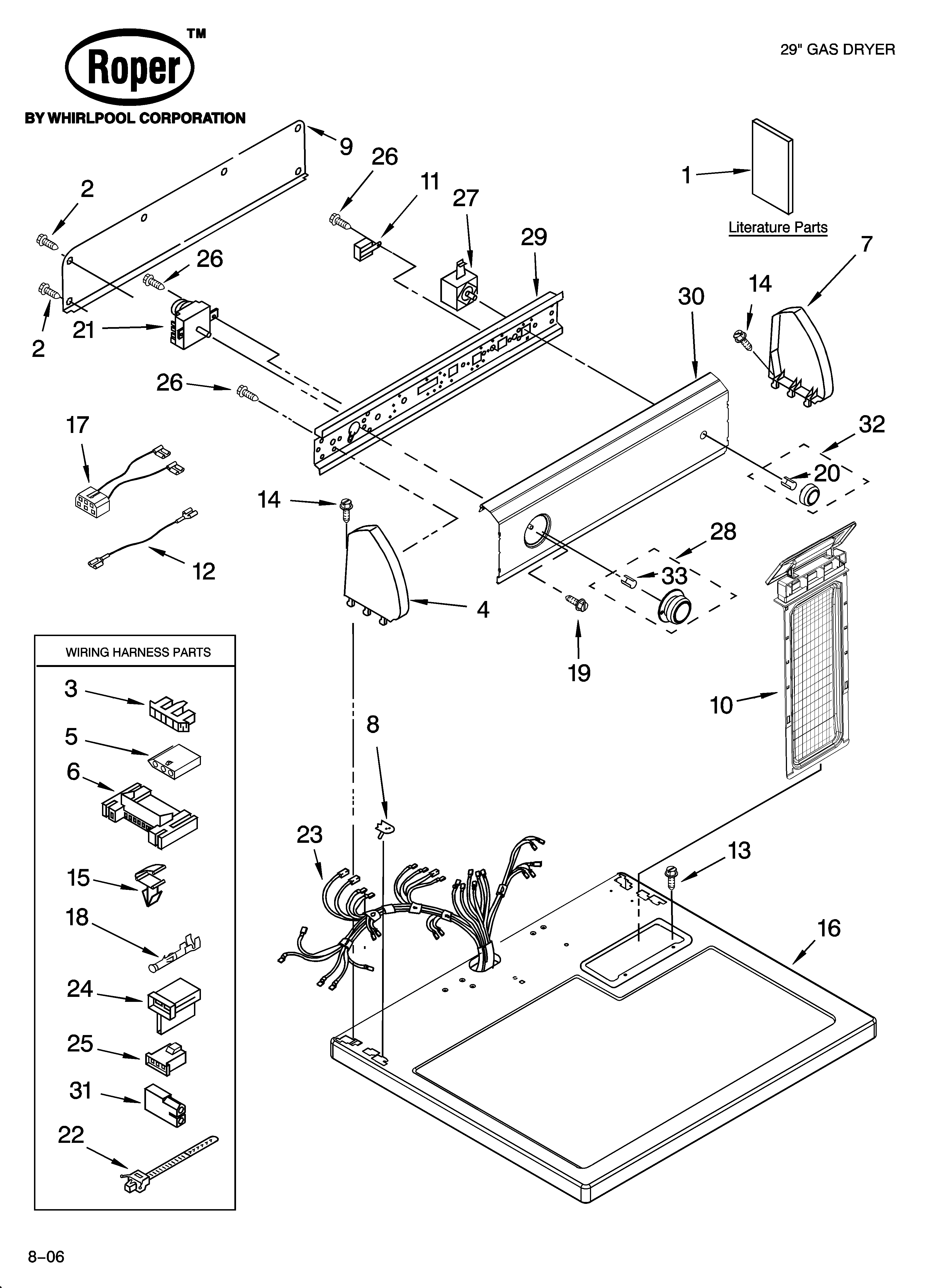 Roper RGD4300SQ0 top and console parts diagram