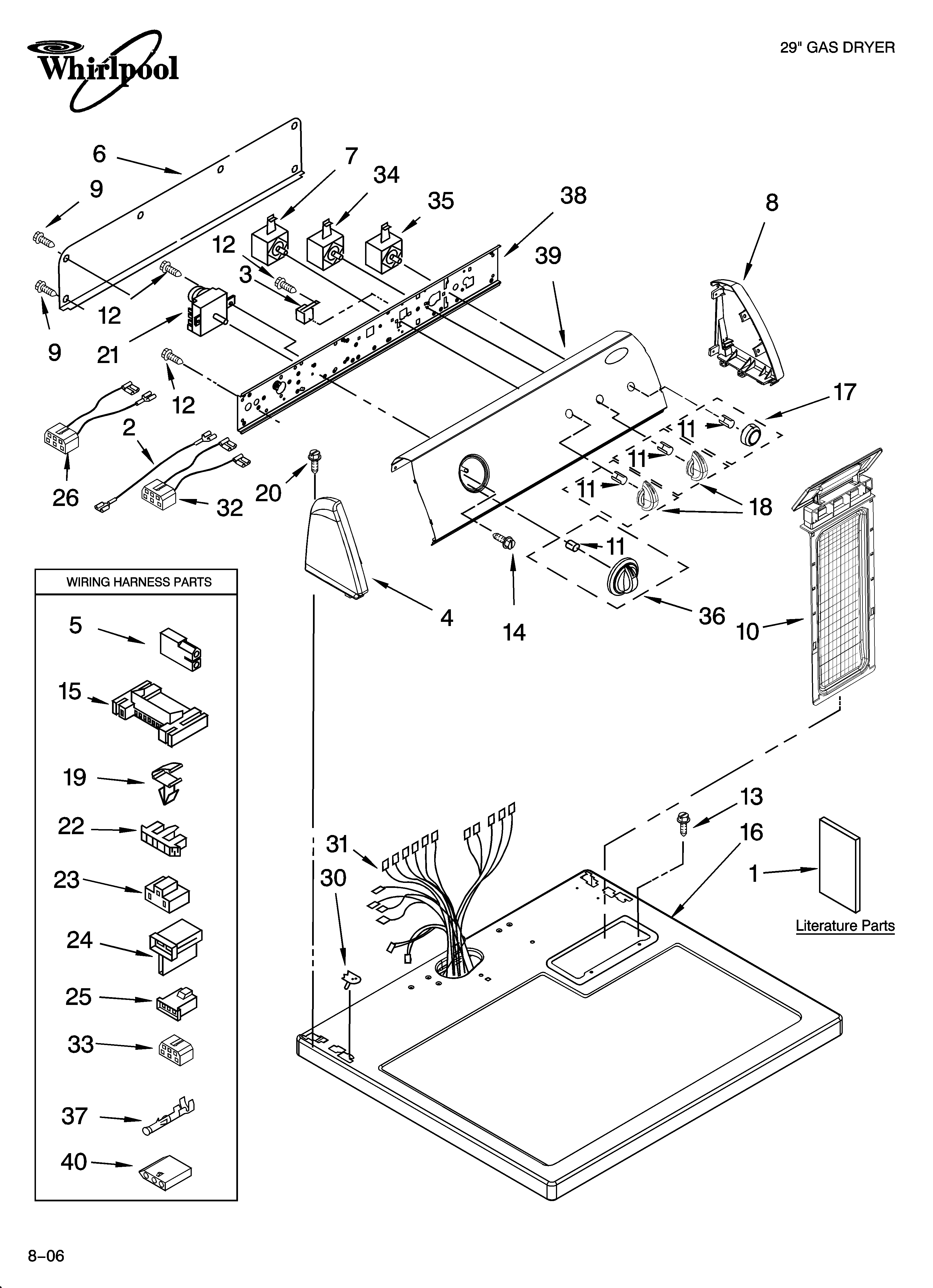 Whirlpool WGD5790SQ0 top and console parts diagram