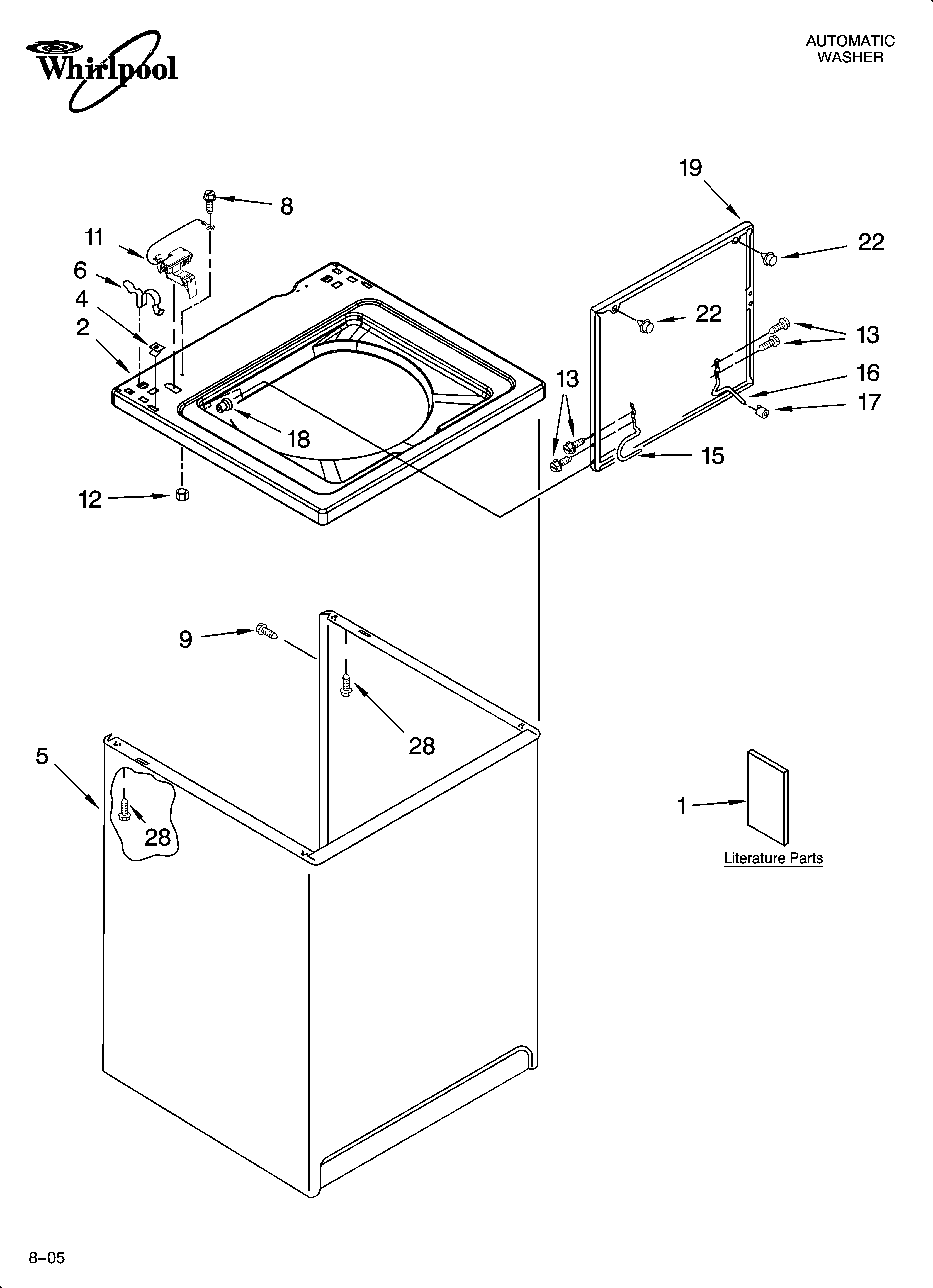 Whirlpool 3XLBR5432JQ3 top and cabinet parts diagram
