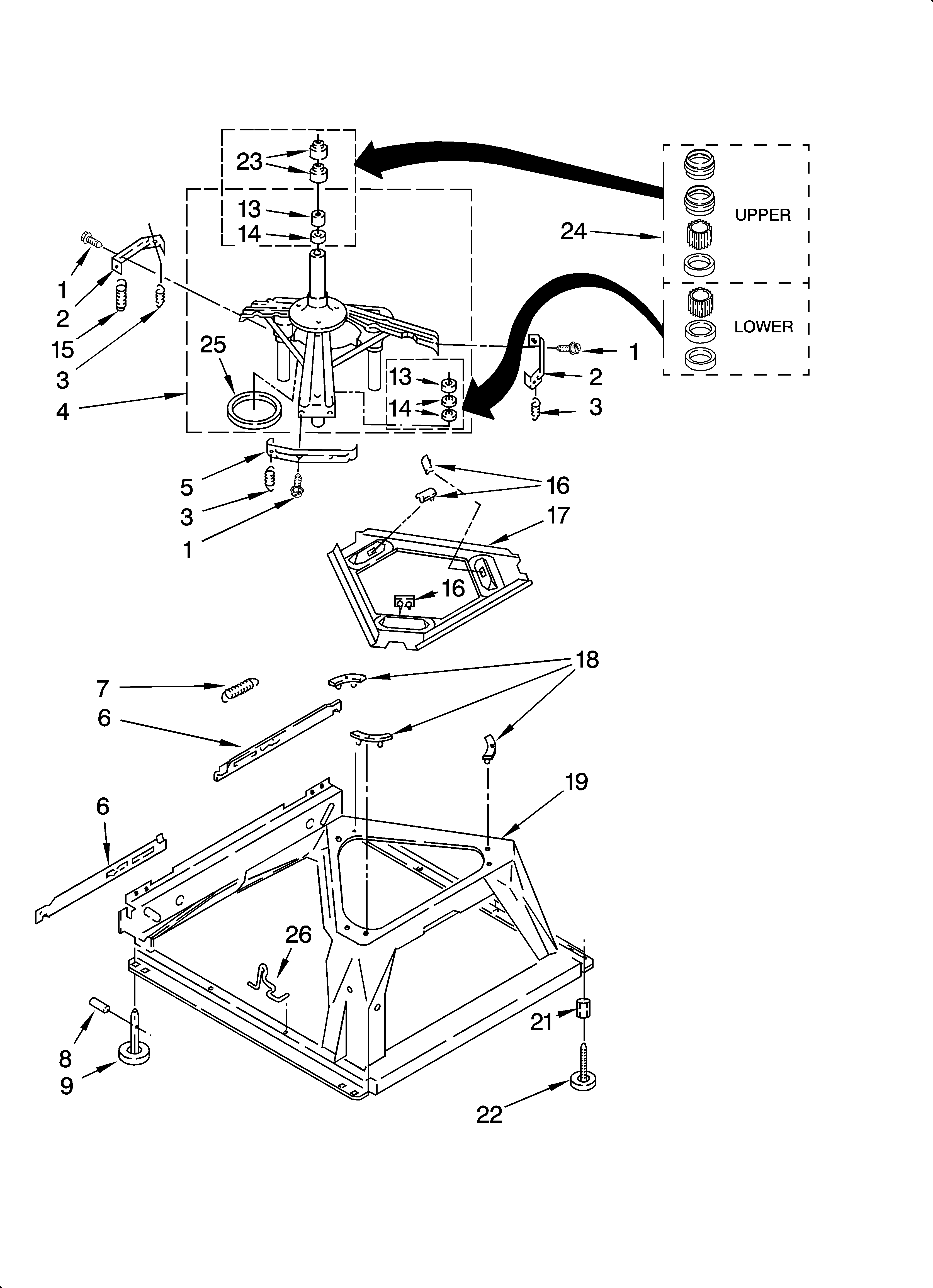 Whirlpool 3XLBR5432JQ3 machine base parts diagram