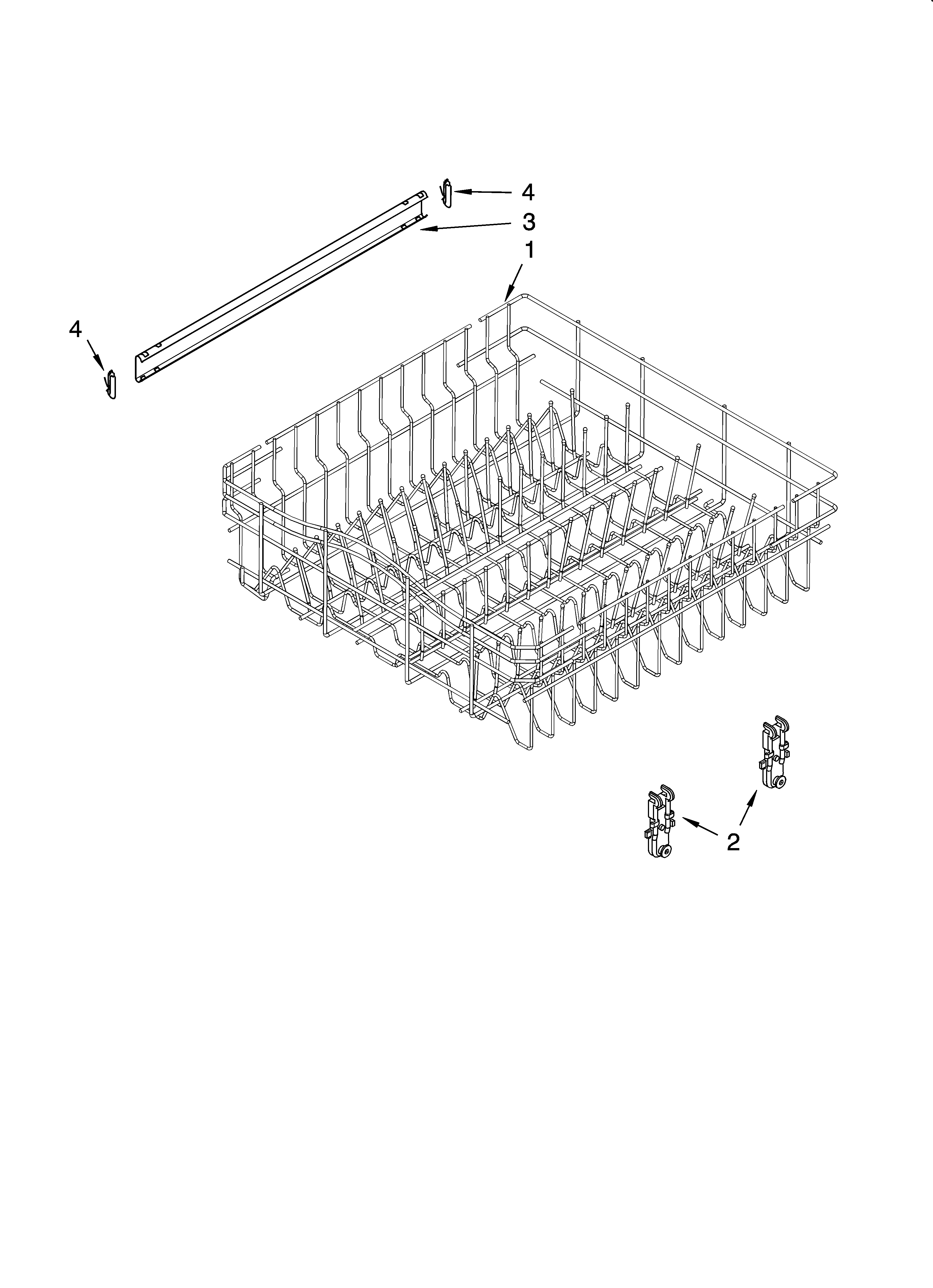Whirlpool DU1100XTPQ8 upper rack and track parts diagram
