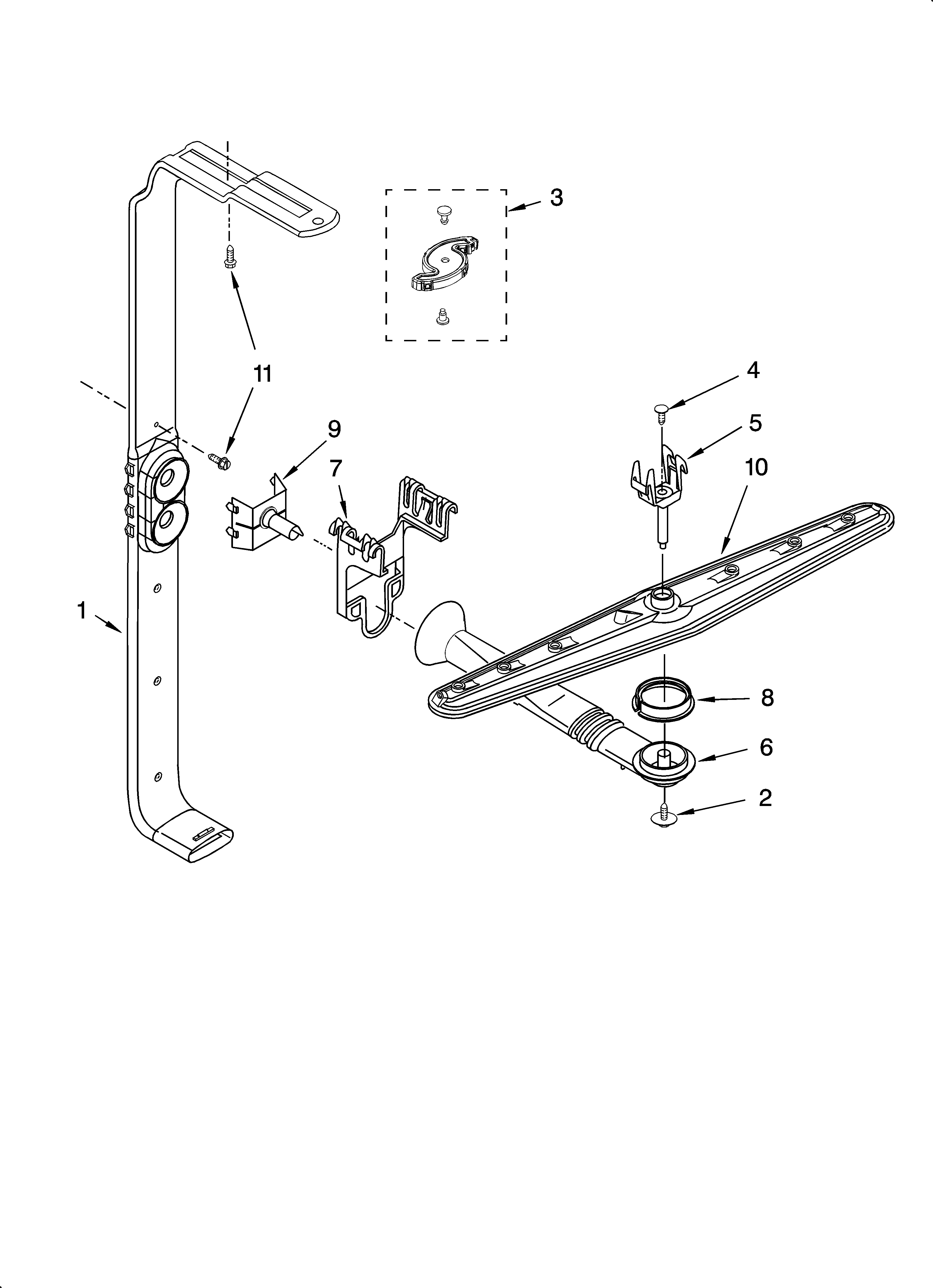 Whirlpool DU1100XTPQ8 upper wash and rinse parts diagram
