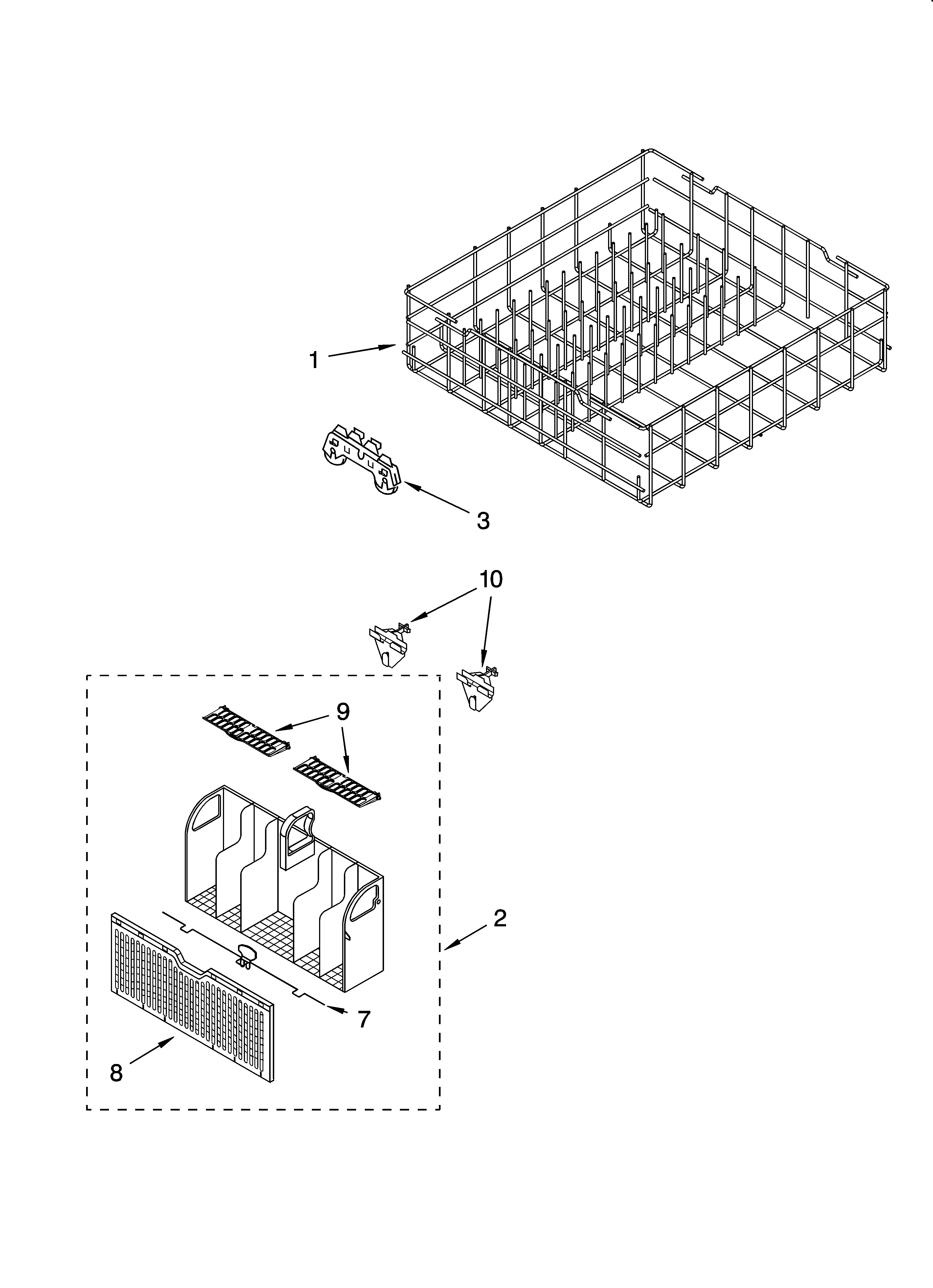 Whirlpool DU1101XTPS8 lower rack parts, optional parts (not included) diagram