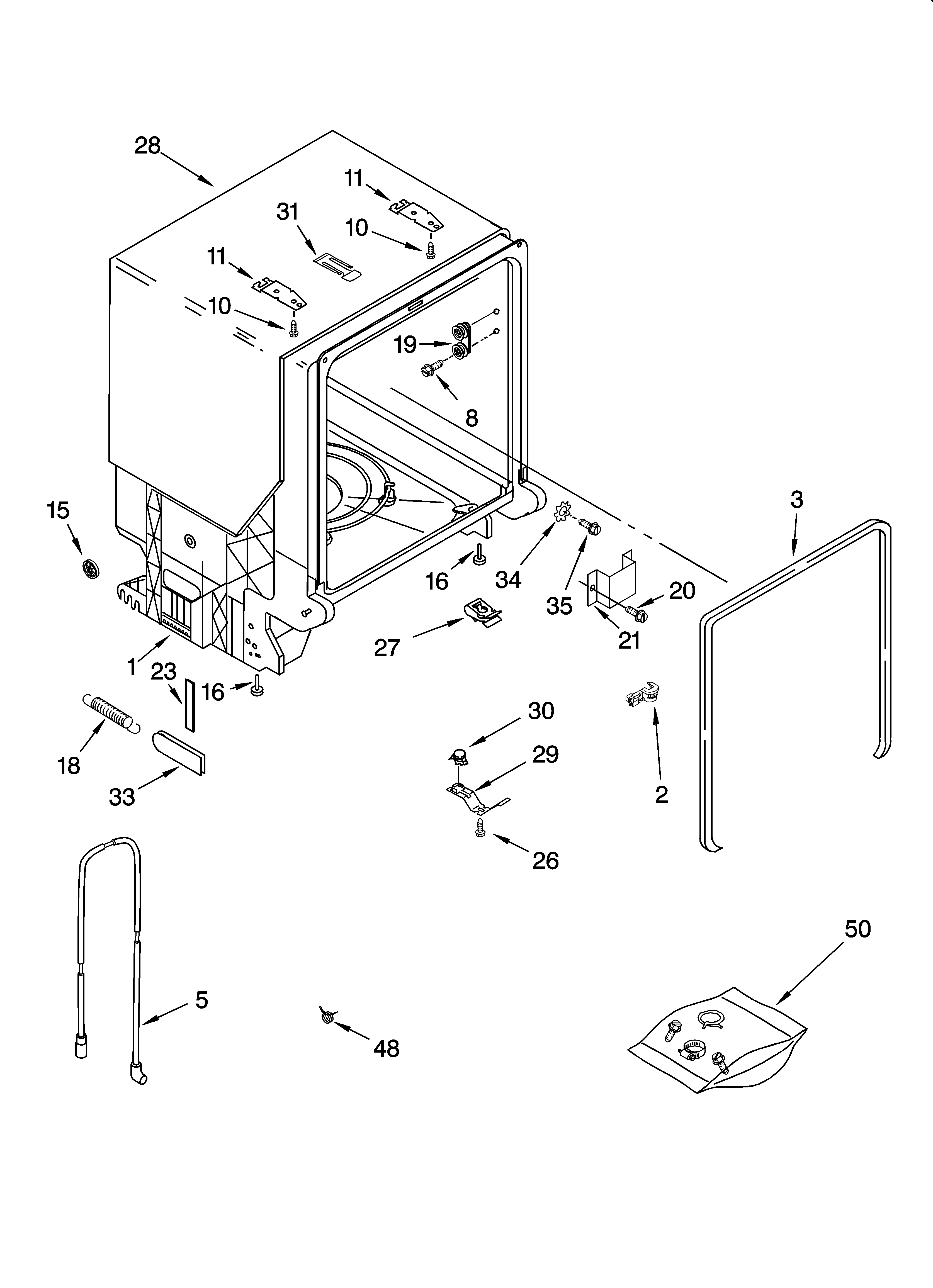 Whirlpool DU1148XTPB8 tub and frame parts diagram