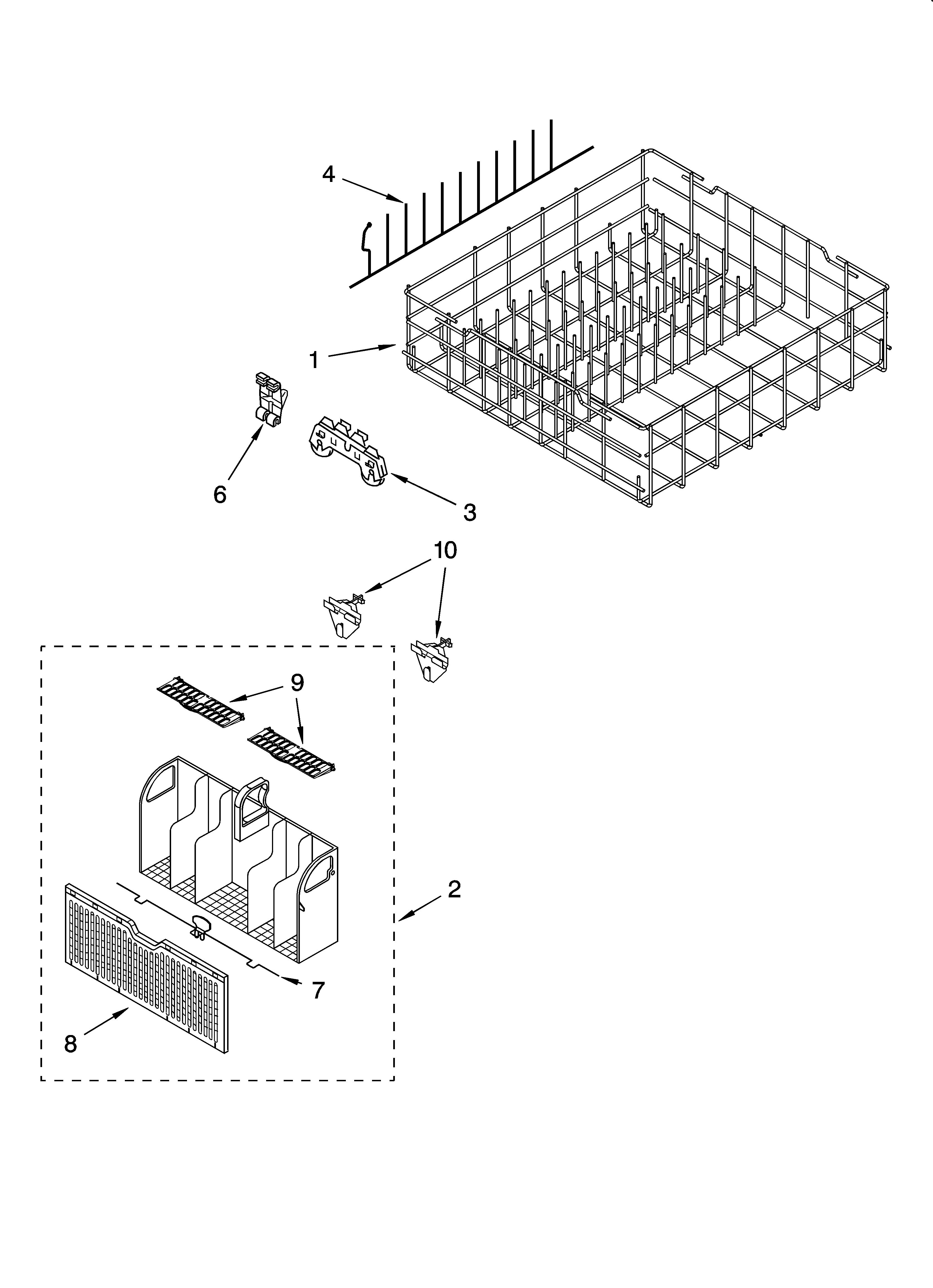 Whirlpool DU1148XTPB8 lower rack parts, optional parts (not included) diagram