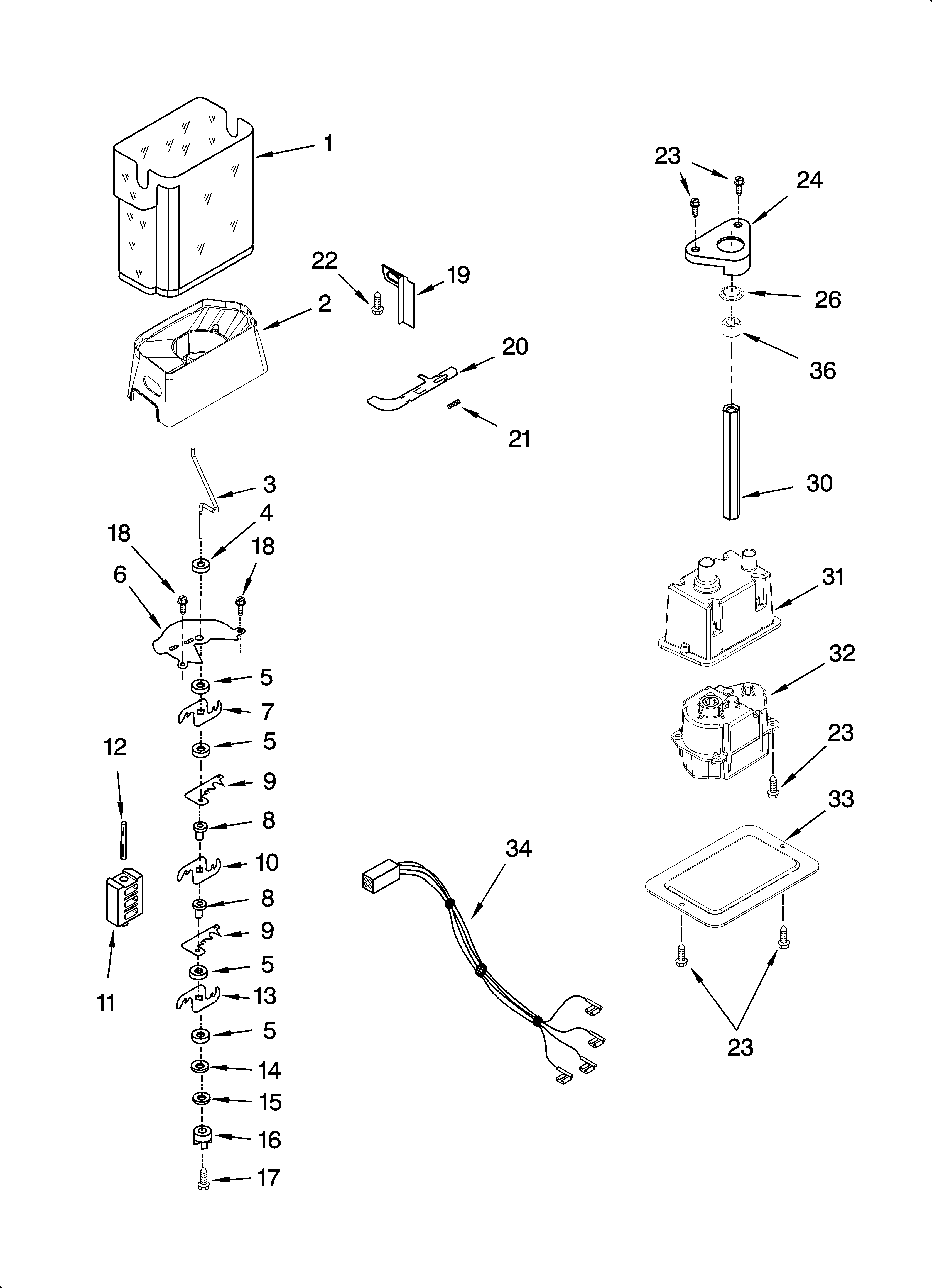 Whirlpool ES5PHAXSL01 motor and ice container parts diagram