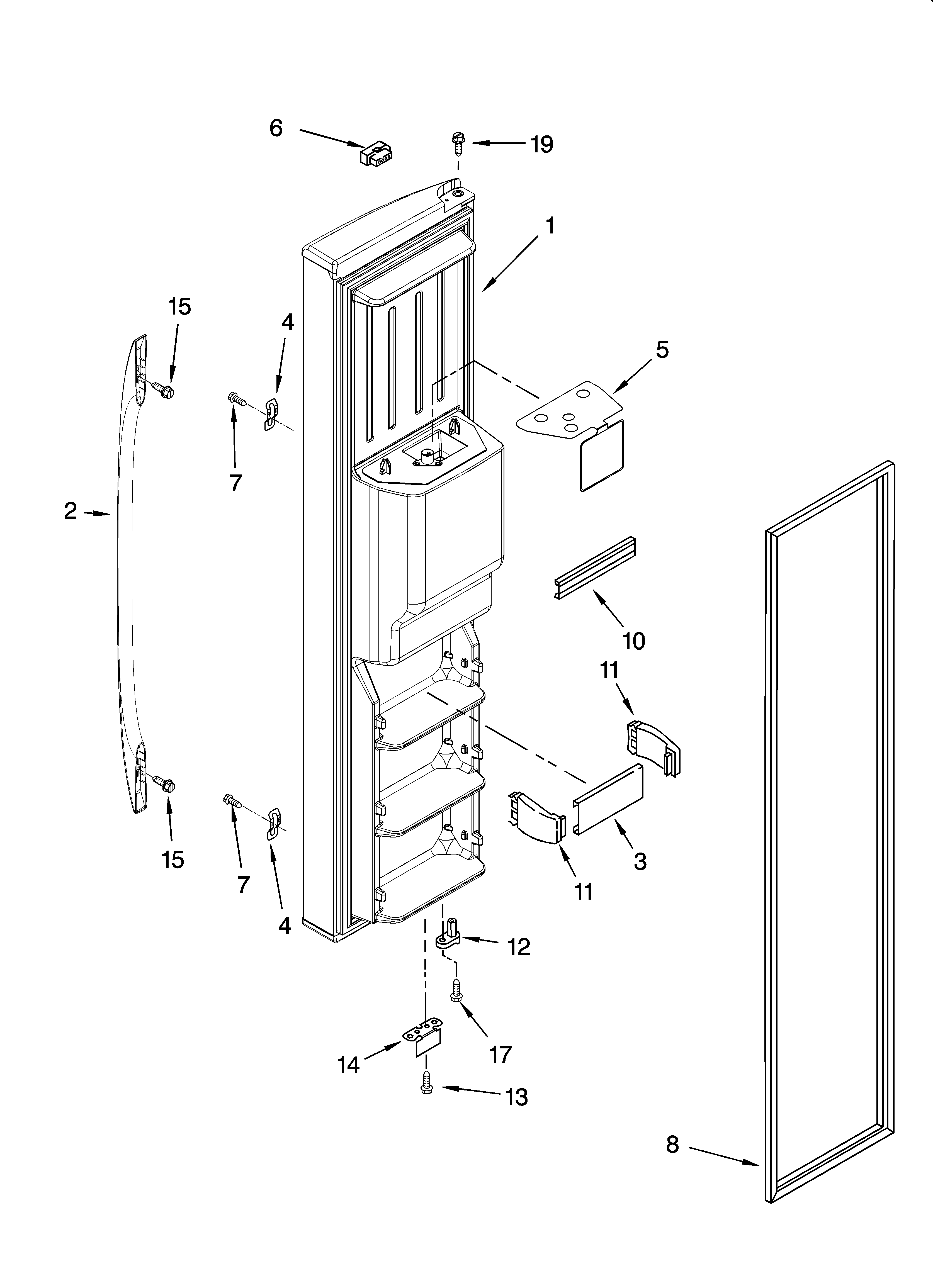 Whirlpool ES5PHAXSL01 freezer door parts diagram