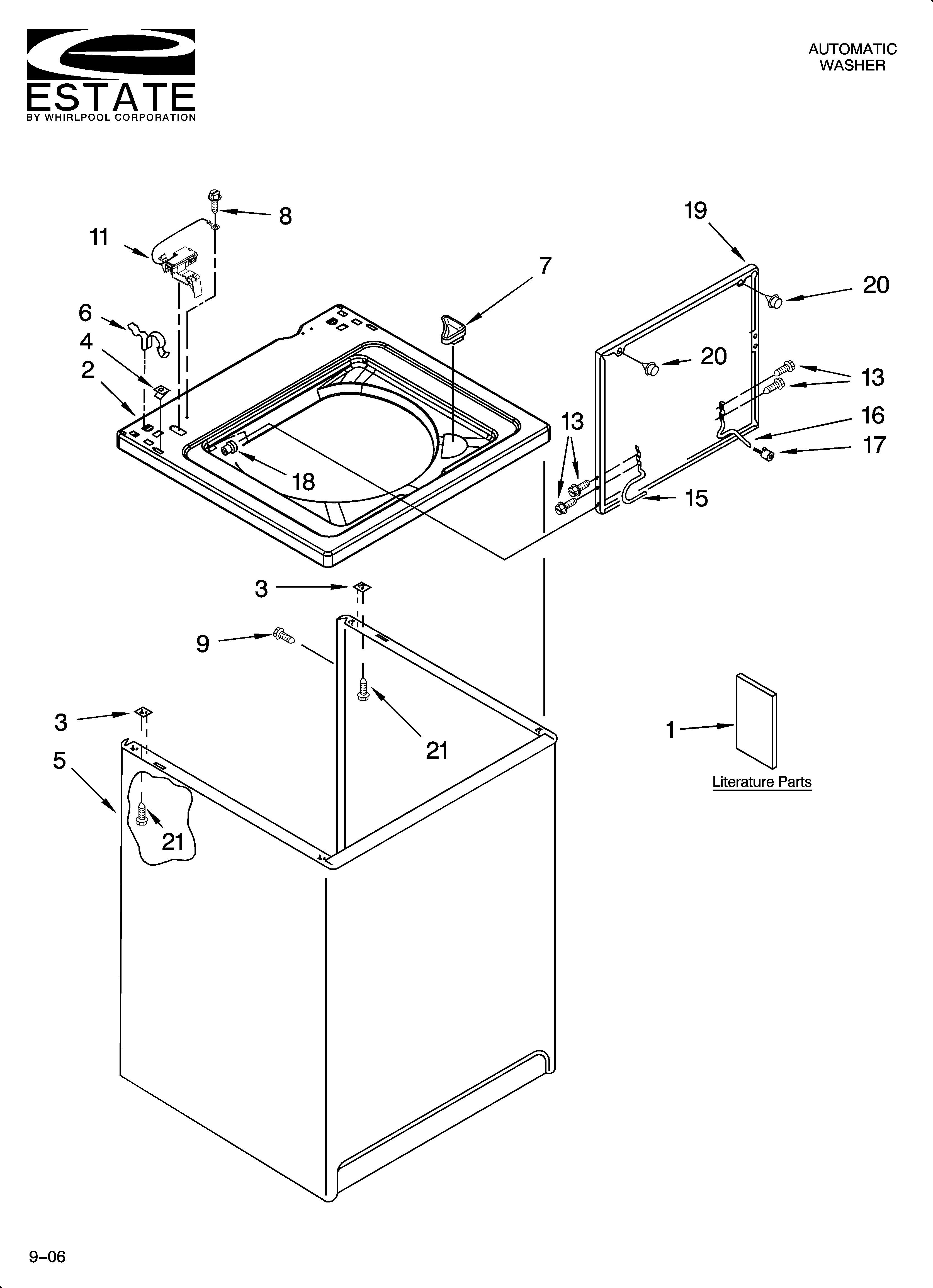 Estate ETW4400SQ1 top and cabinet parts diagram