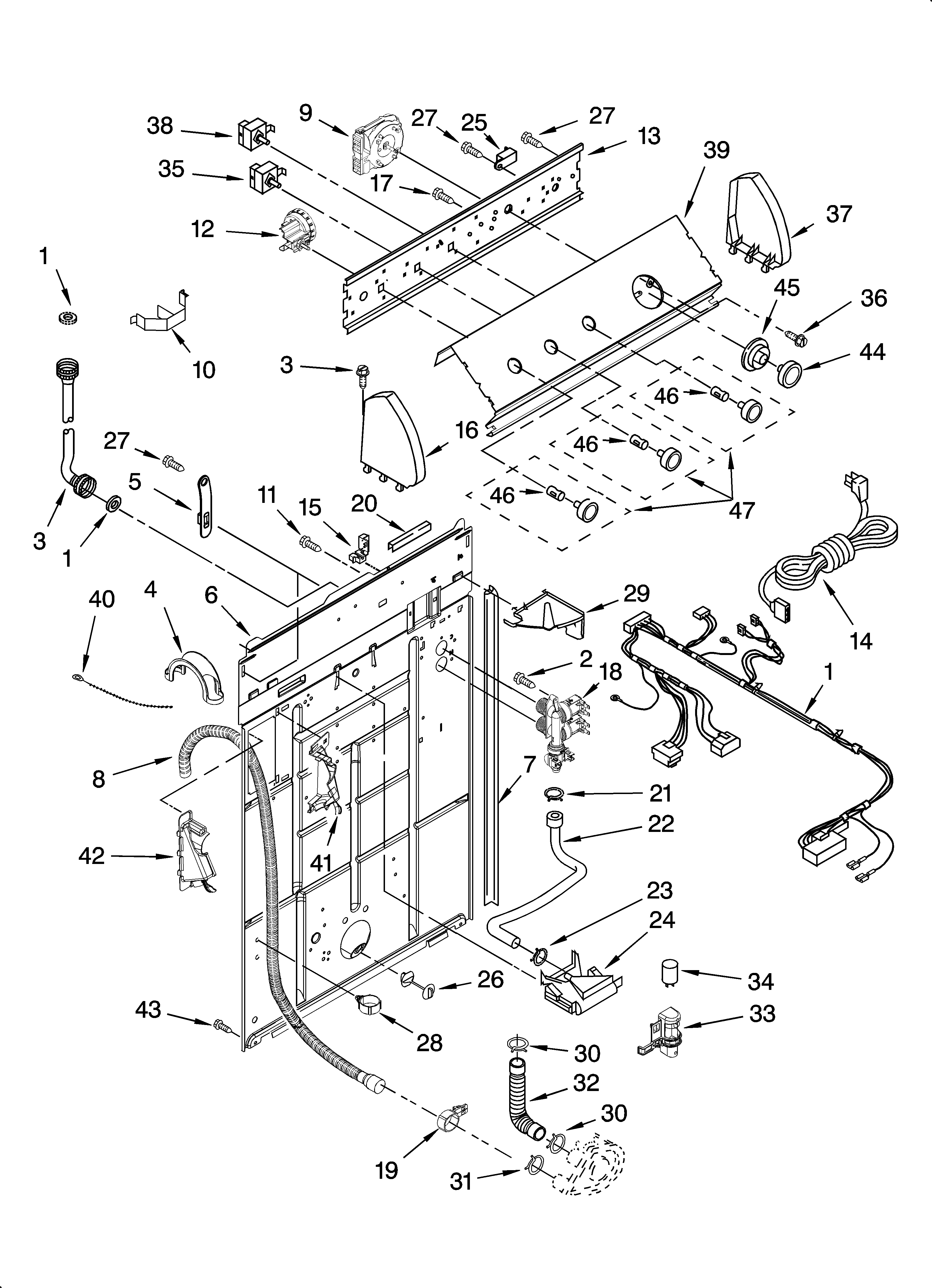 Estate ETW4400SQ1 controls and rear panel parts diagram