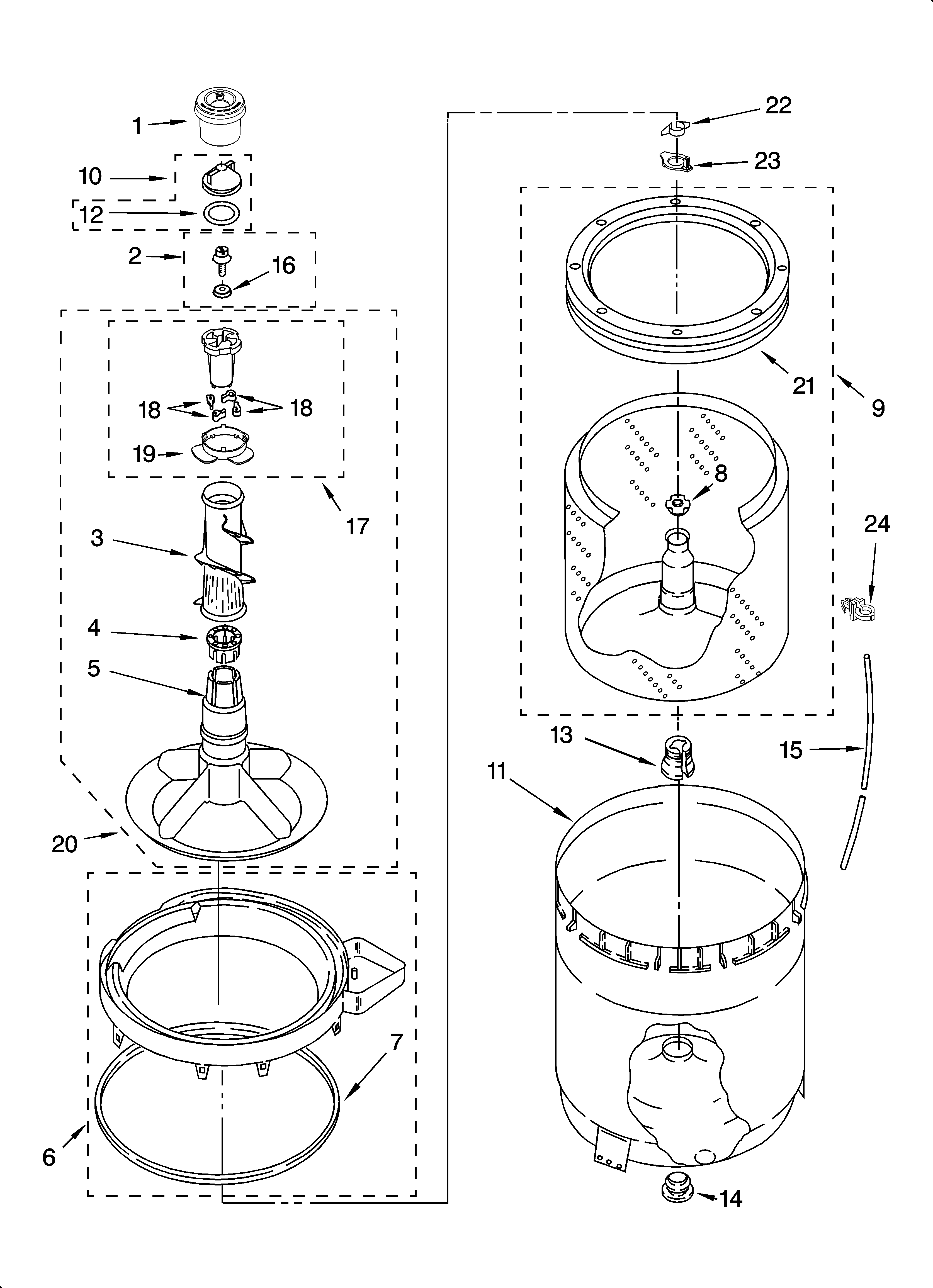 Estate ETW4400SQ1 agitator, basket and tub parts diagram