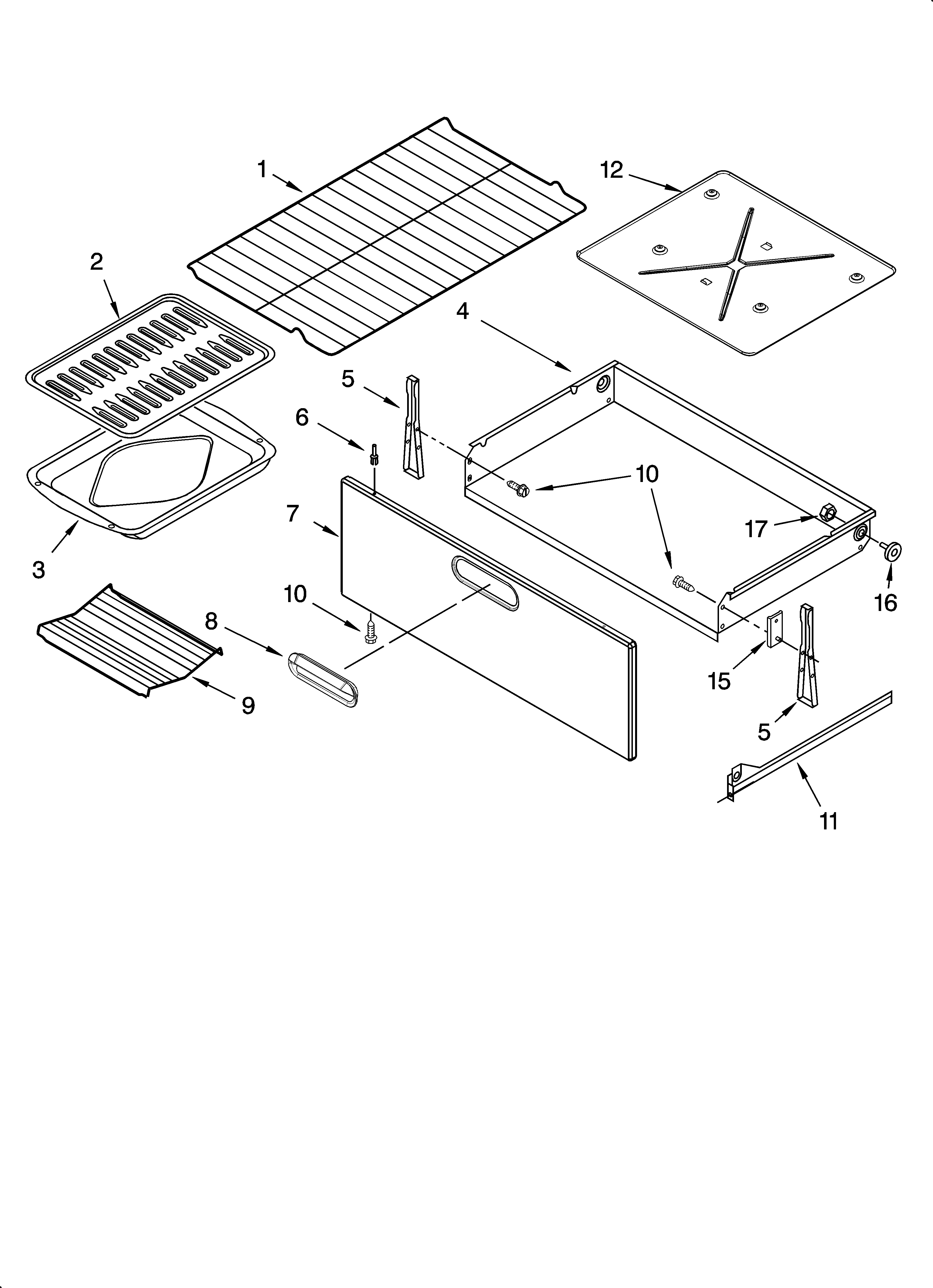 KitchenAid KERI203PWH2 drawer & broiler parts, optional parts diagram