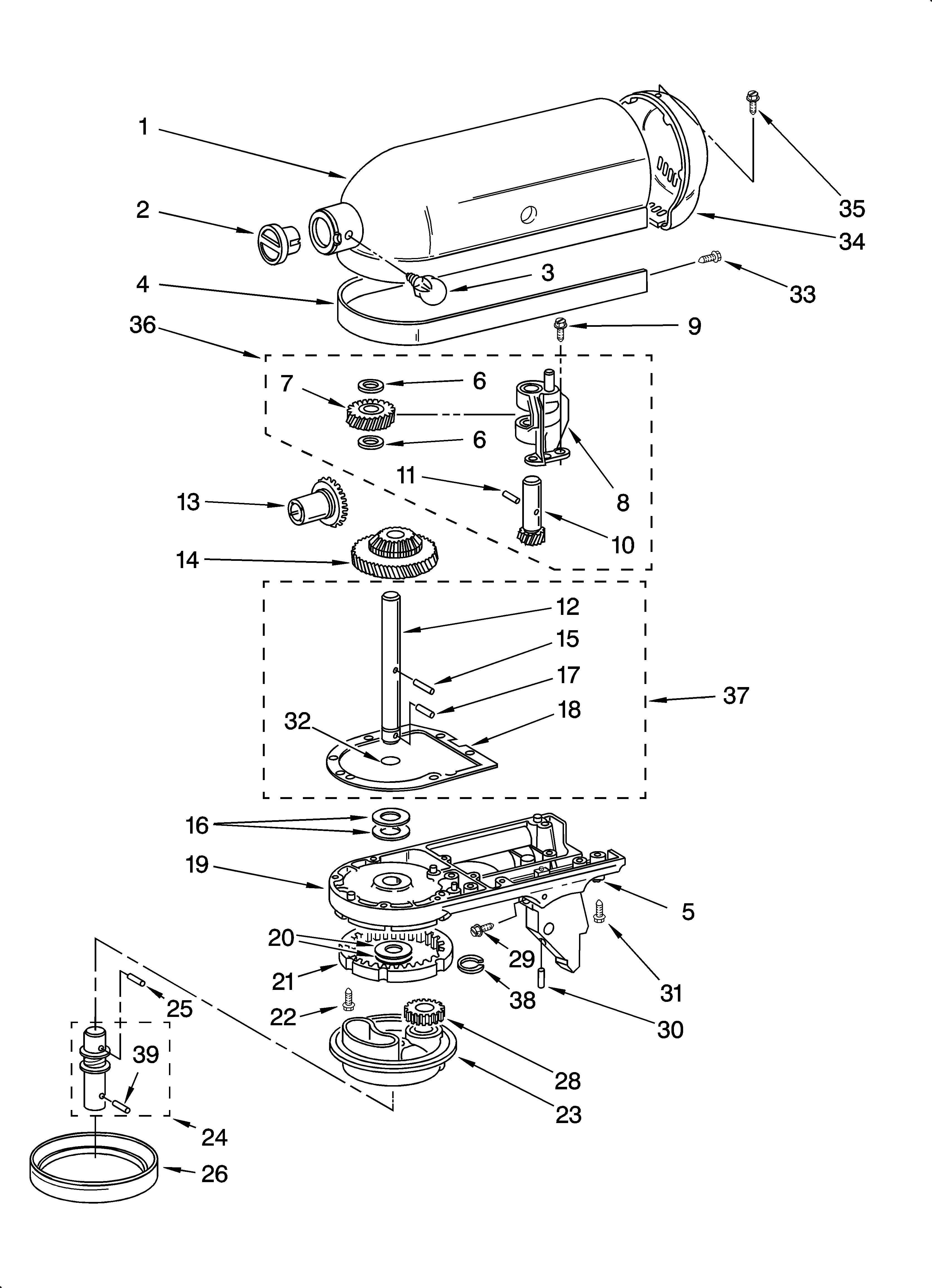 KitchenAid KSM120WH0 case, gearing and planetary unit diagram