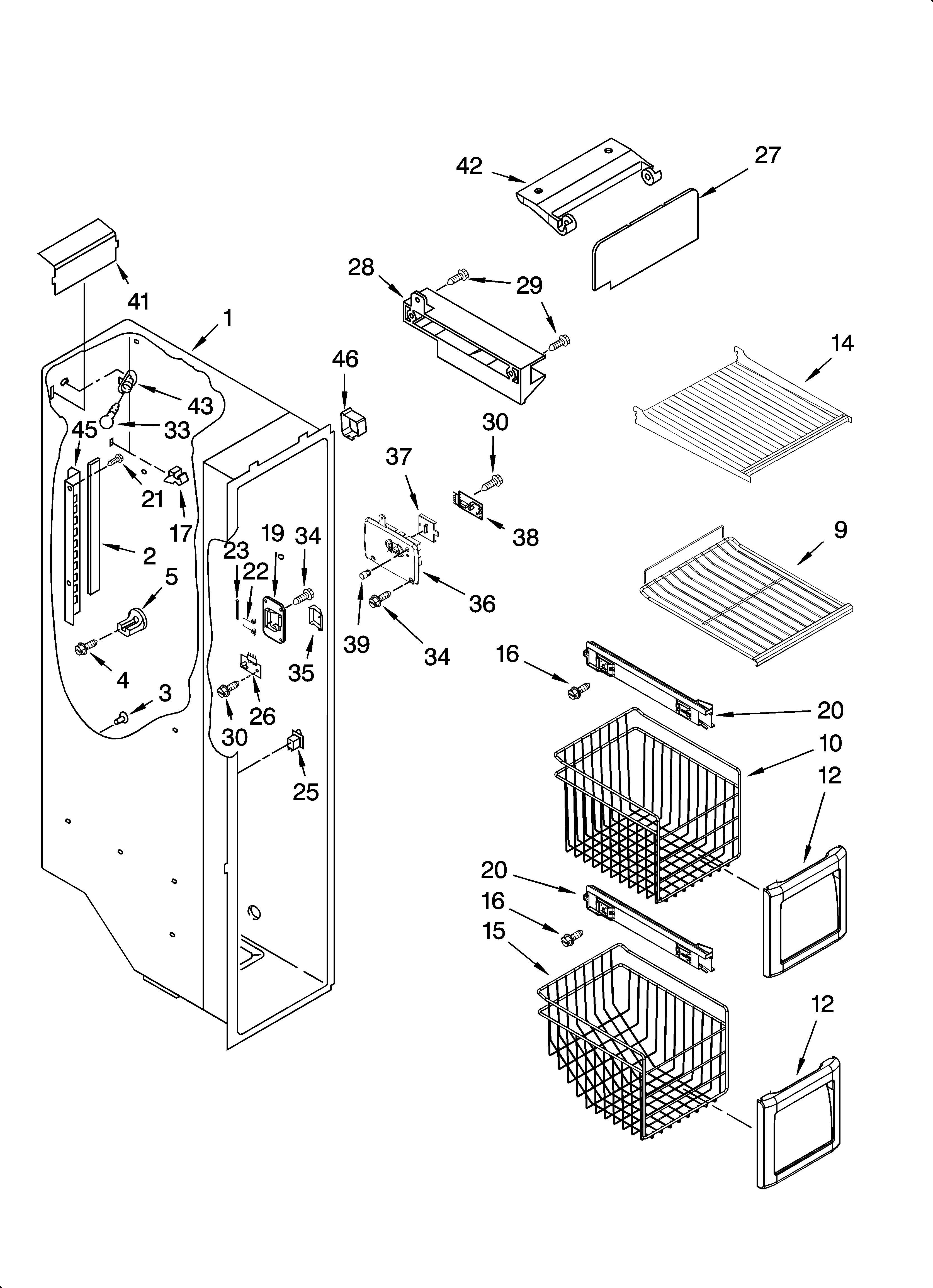 KitchenAid KSRA22CNBT01 freezer liner parts diagram