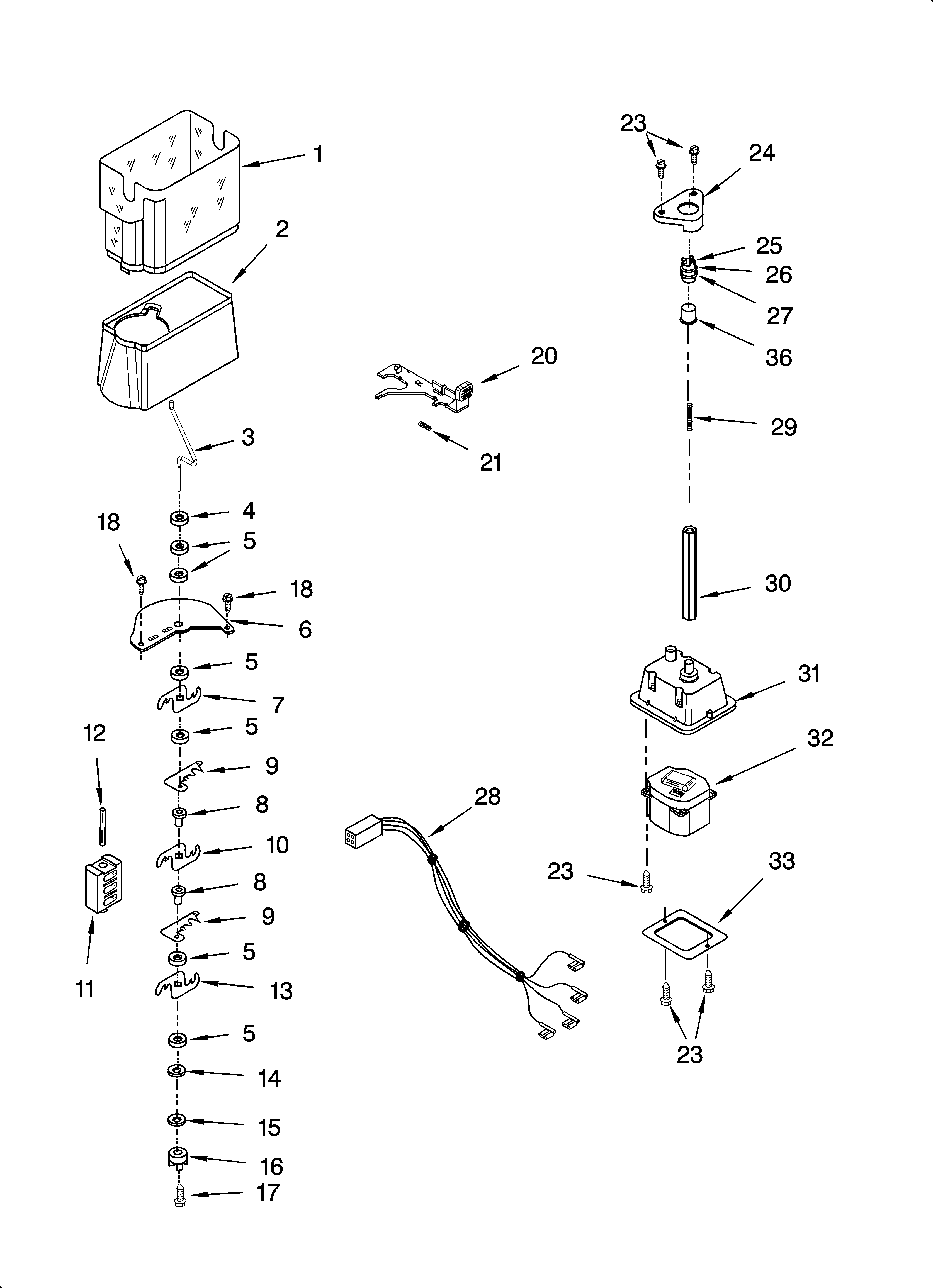 KitchenAid KSRA22CNBT01 motor and ice container parts diagram