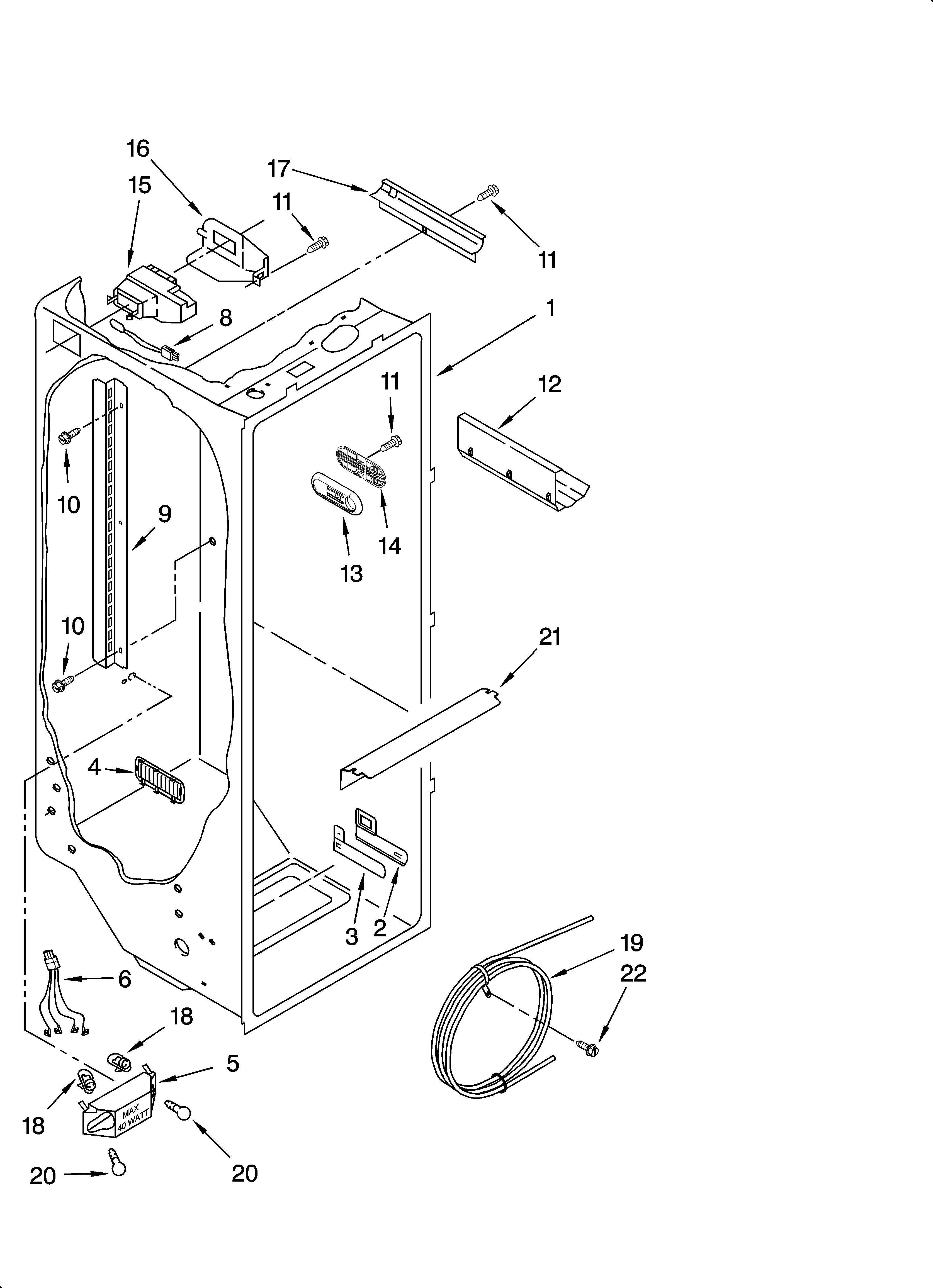 KitchenAid KSRB22FRBX02 refrigerator liner parts diagram
