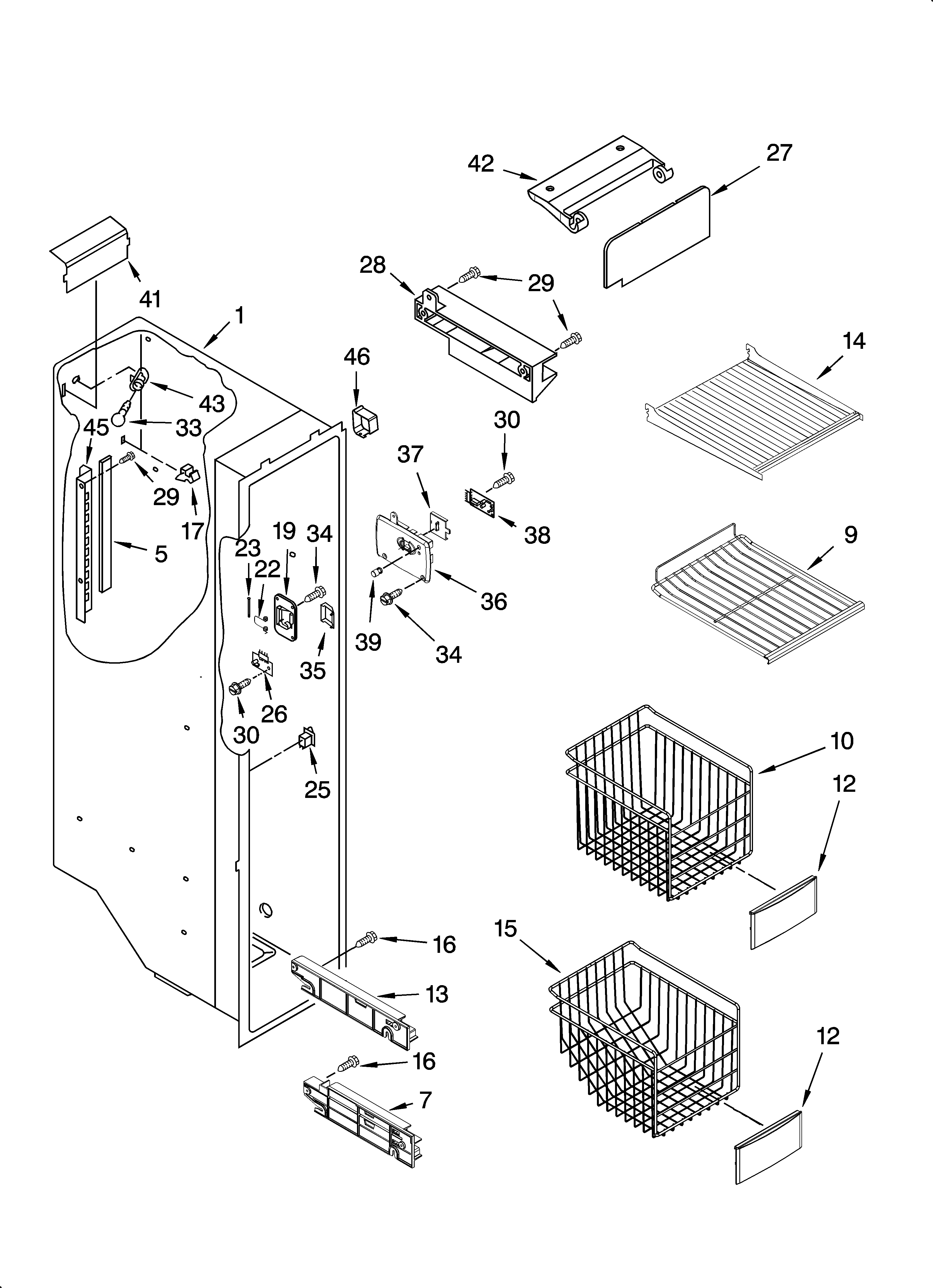 KitchenAid KSRB22FRBX02 freezer liner parts diagram