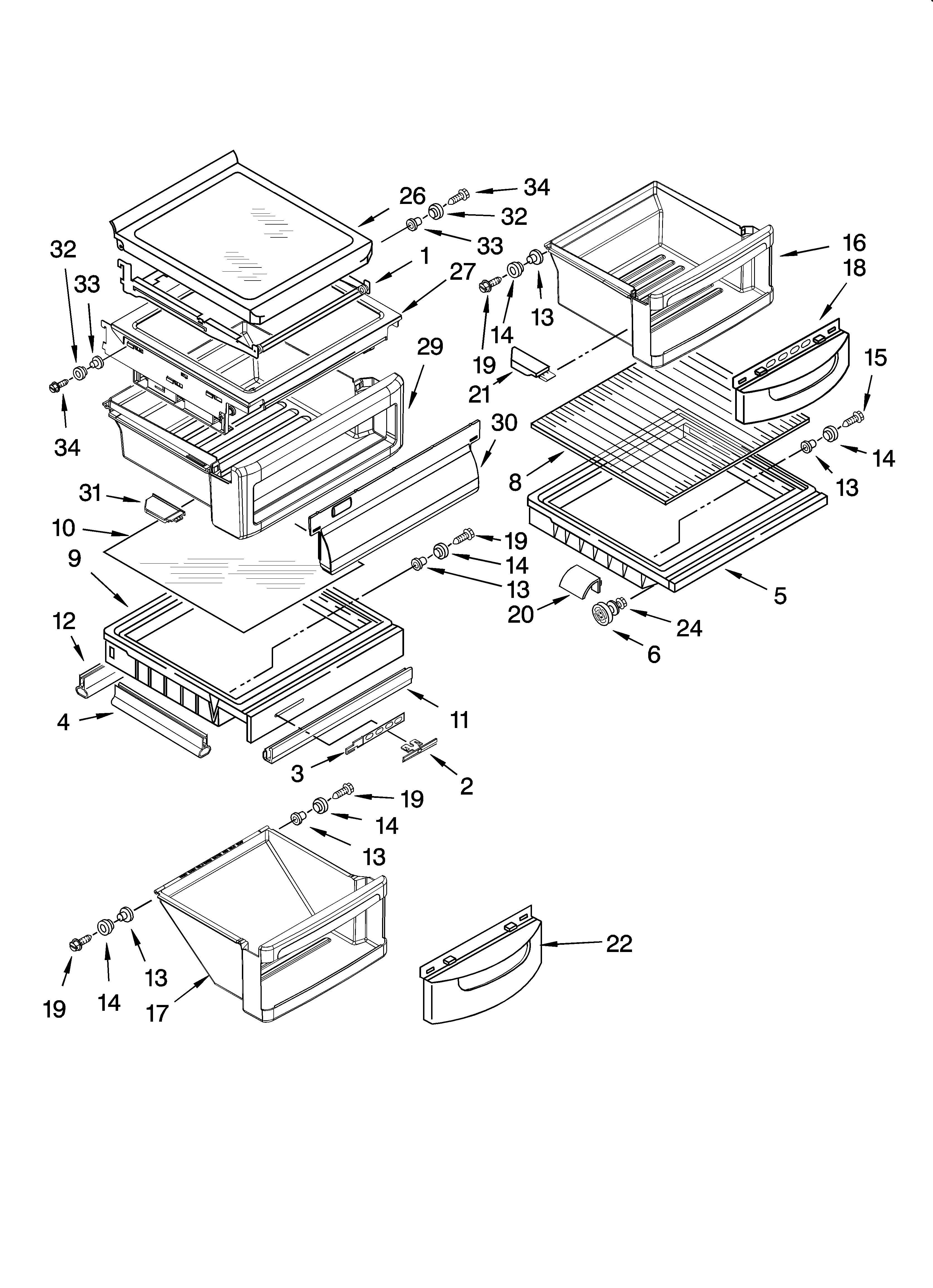 KitchenAid KSRB22FRBX02 refrigerator shelf parts diagram