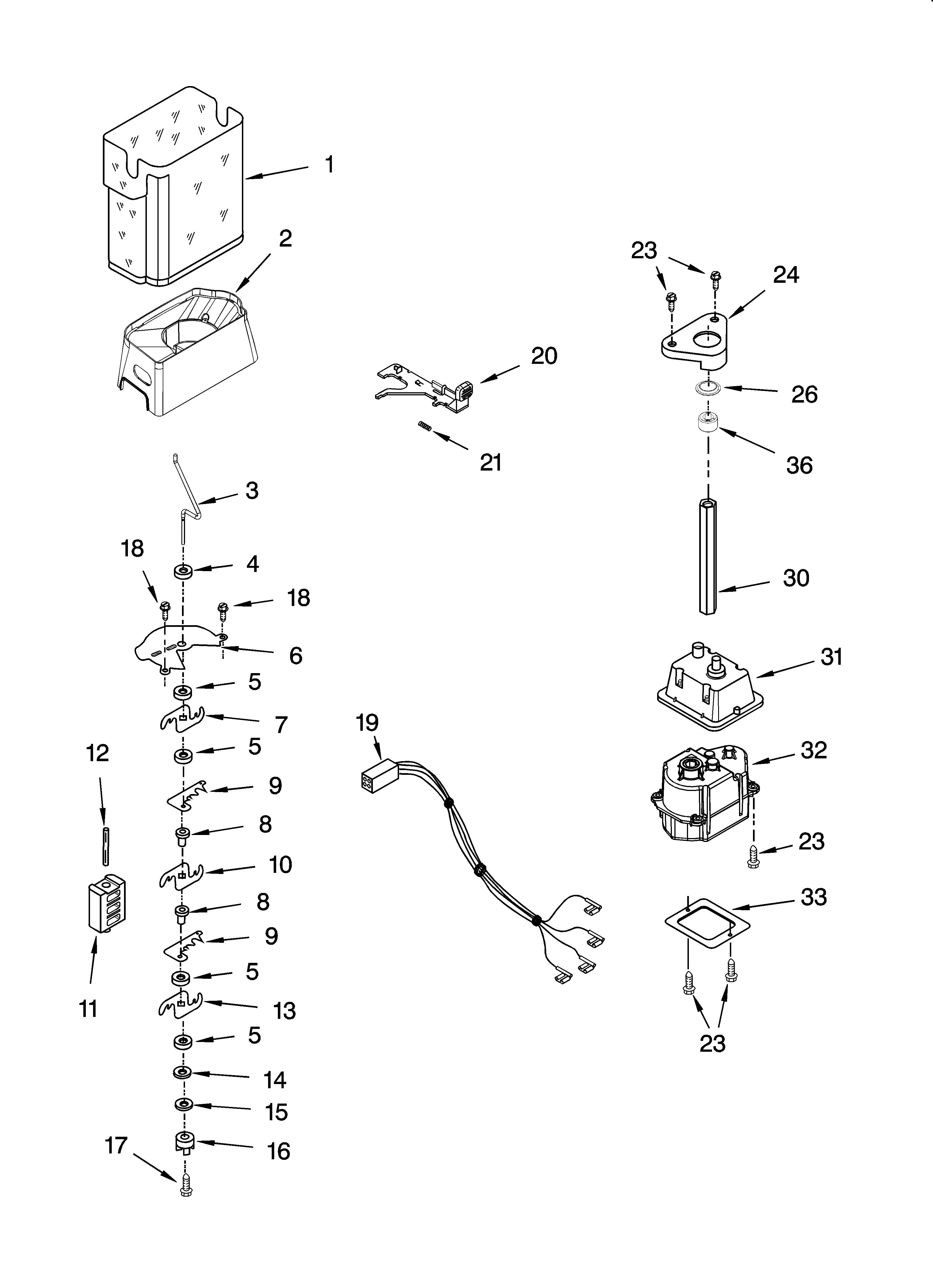 KitchenAid KSRB22FRBX02 motor and ice container parts diagram