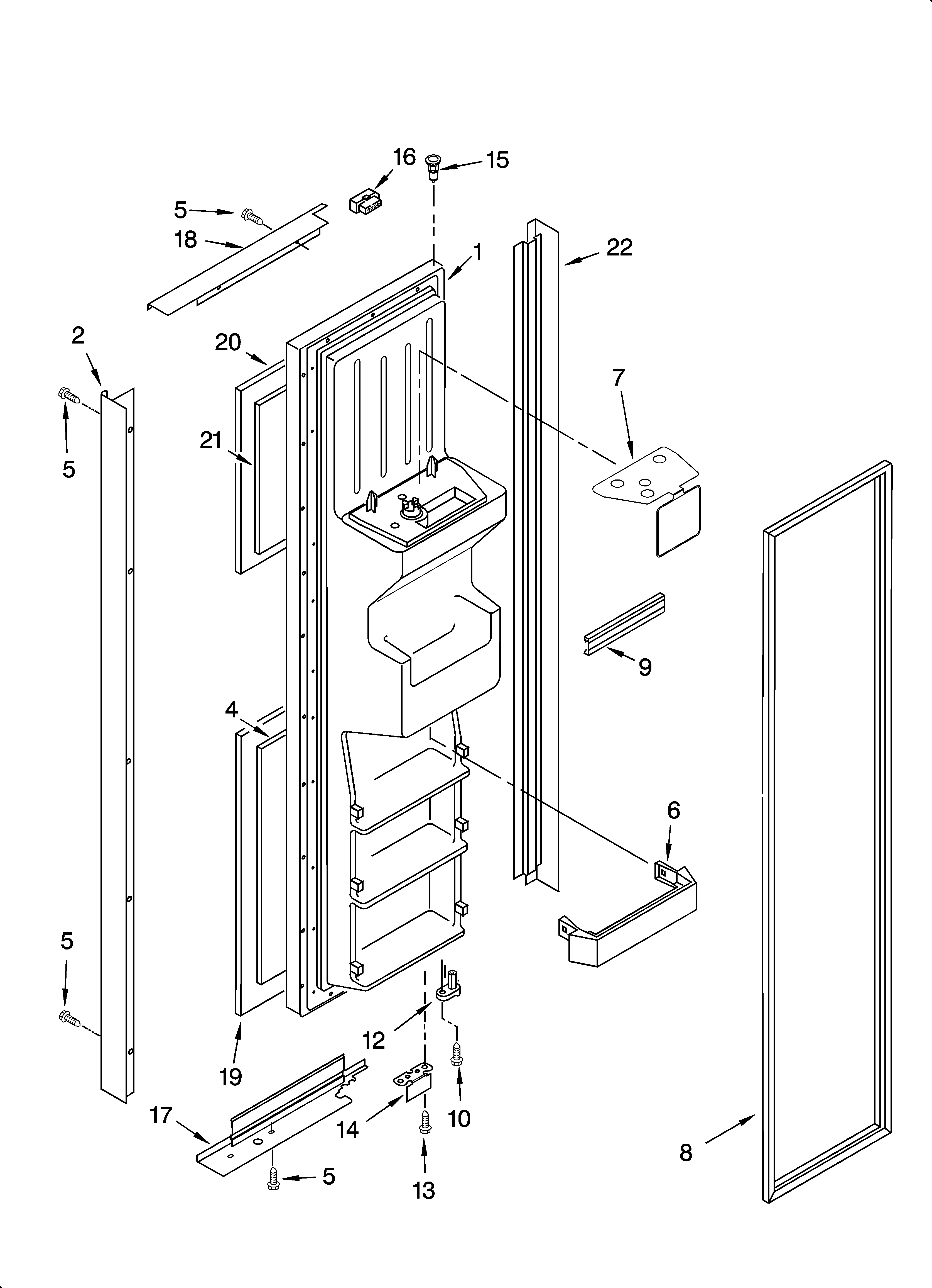 KitchenAid KSRB22FRBX02 freezer door parts diagram