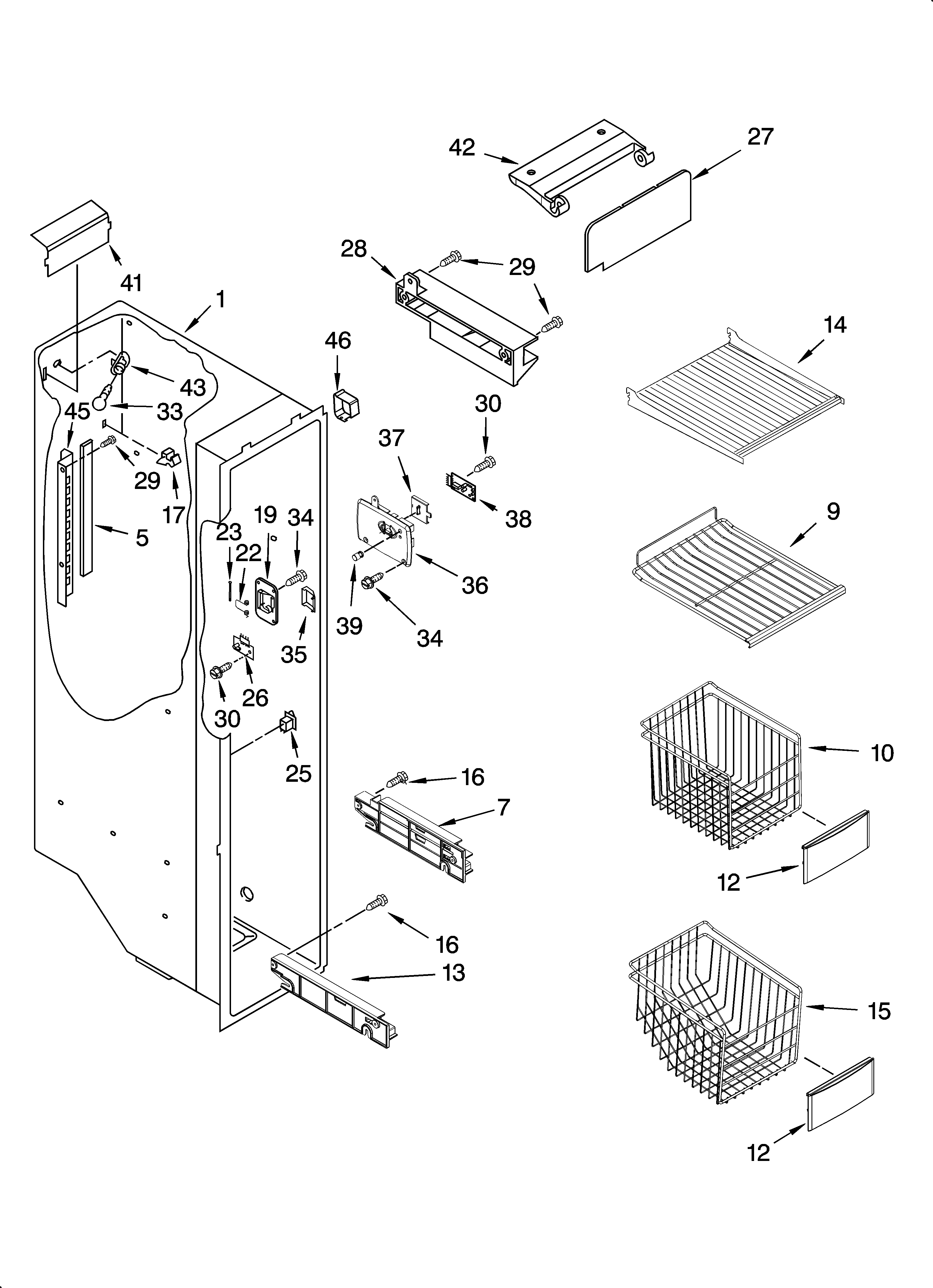 KitchenAid KSRB22FTBX00 freezer liner parts diagram