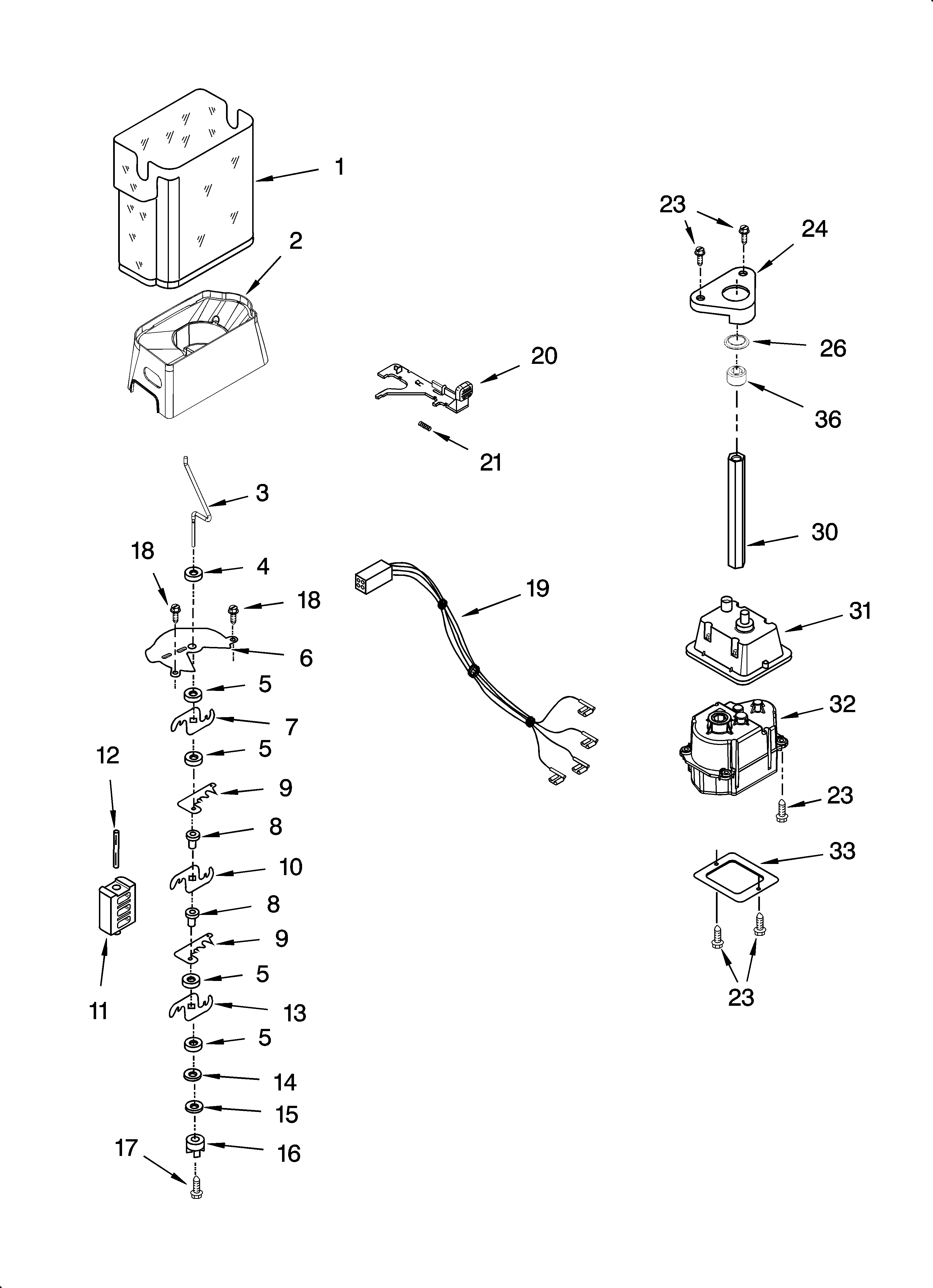 KitchenAid KSRB22FTBX00 motor and ice container parts diagram