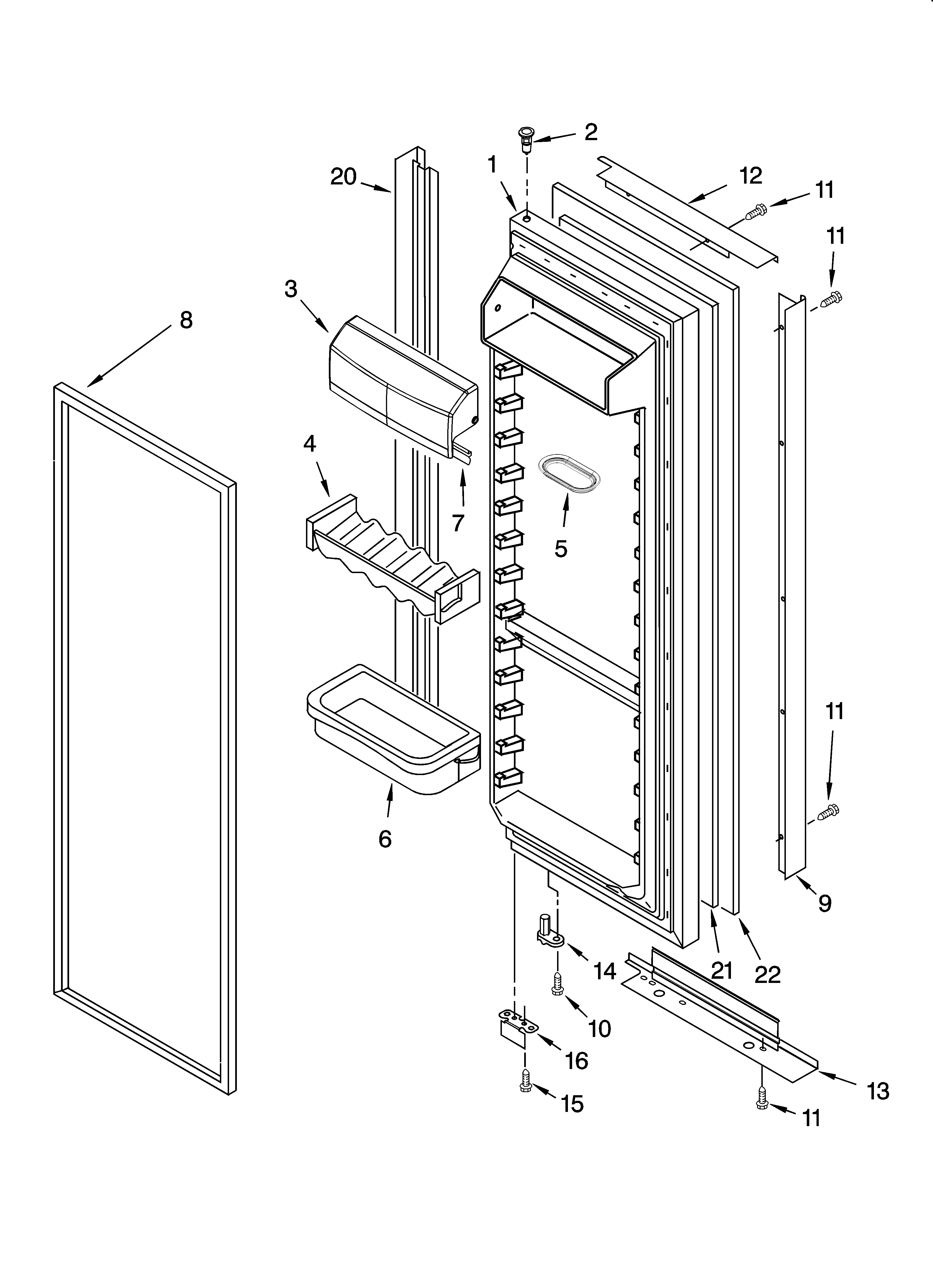 KitchenAid KSRB22FTBX00 refrigerator door parts diagram